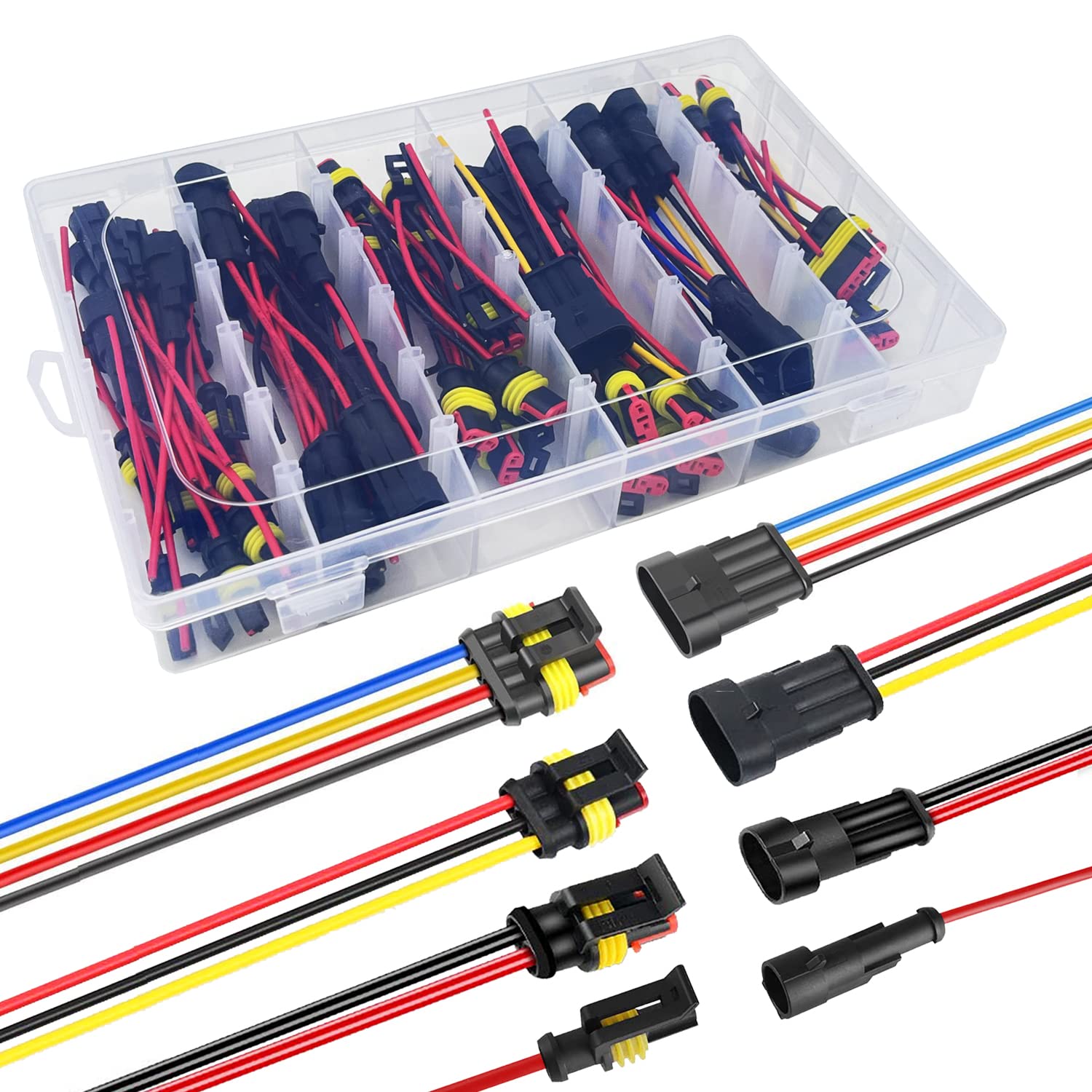 Twippo 16 Awg Waterproof Wire Connectors Automotive Electrical Connectors Quick Disconnect Wire Connectors 1/2/3/4 Pin With 16 Gauge Wire (26 Kits)