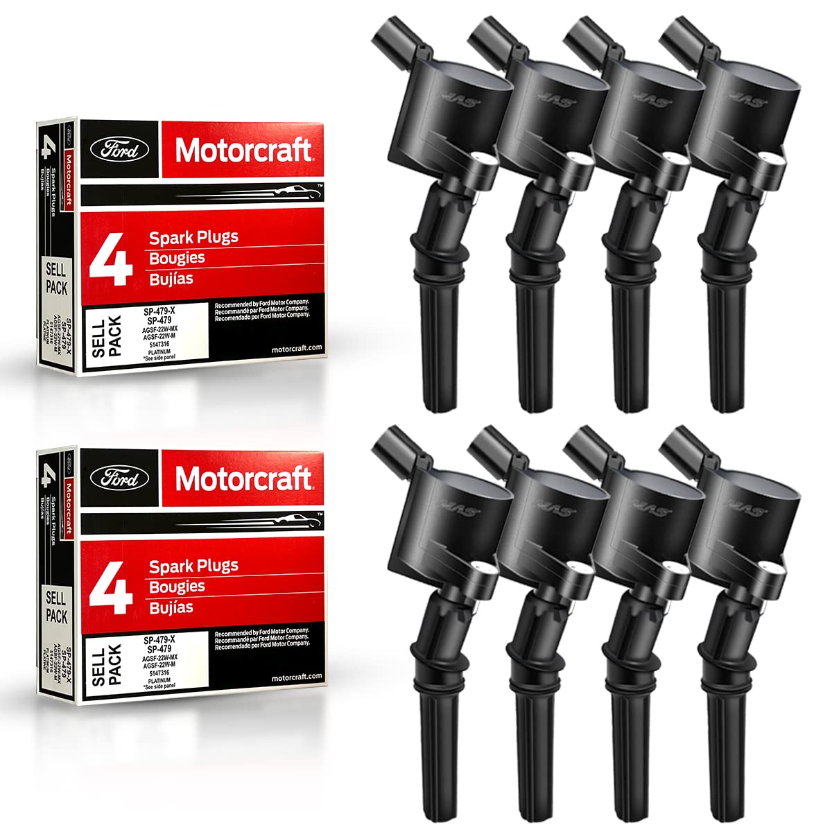 Mas Ignition Coil Dg508 & Motorcraft Spark Plug Sp479 Compatible With Ford Lincoln Mercury 4.6L 5.4L V8 Crown Victoria Expedition F-150 F-250 Mustang Dg457 Dg472 Dg491