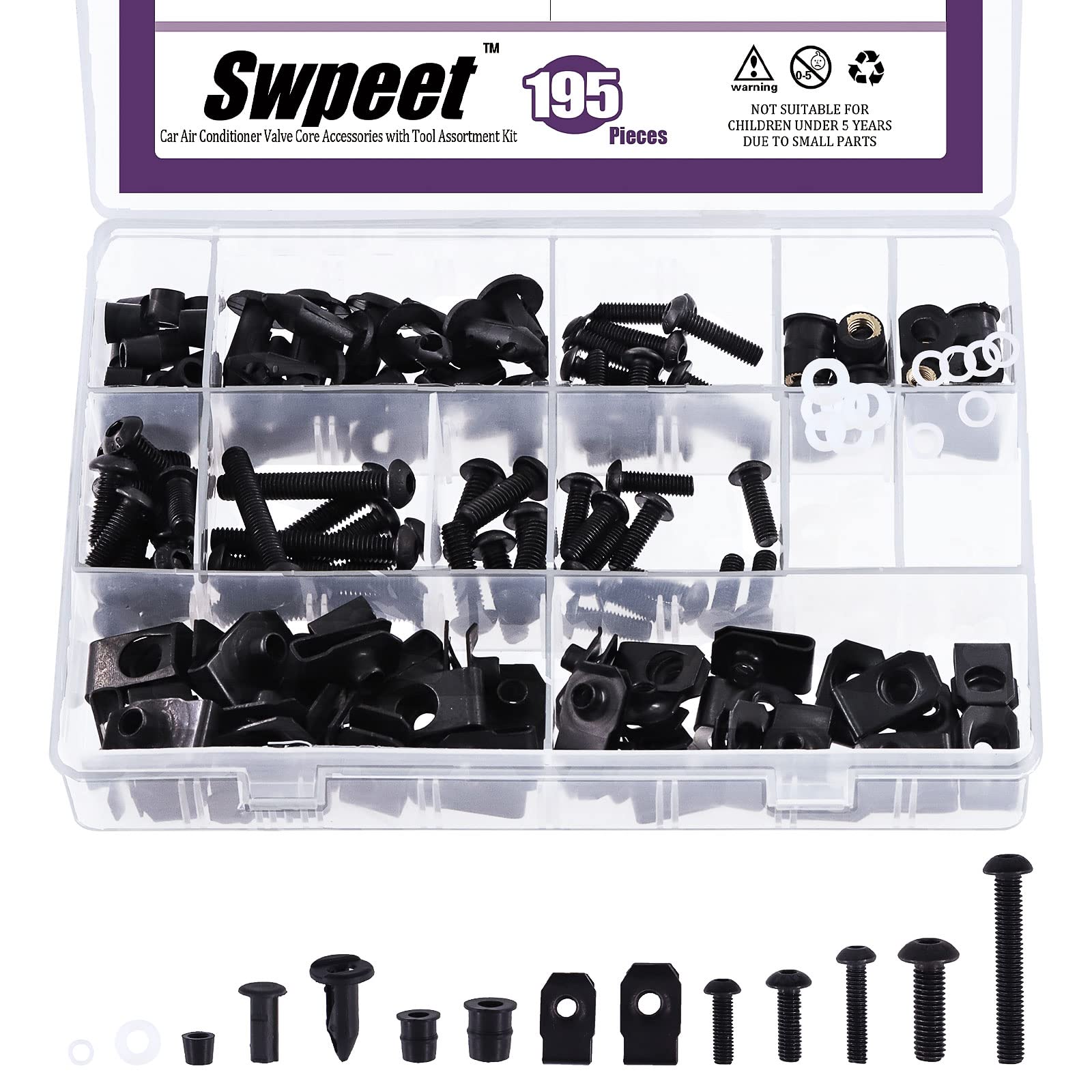 Swpeet 195Pcs 2 Sizes M5 M6 Carbon Steel Universal Fairing Bolt Kit Assortment Kit, Motorcycle Windscreen Screws Fasteners Fixing Sportbike Bolts Fairing For All Models & Years Sport Bikes