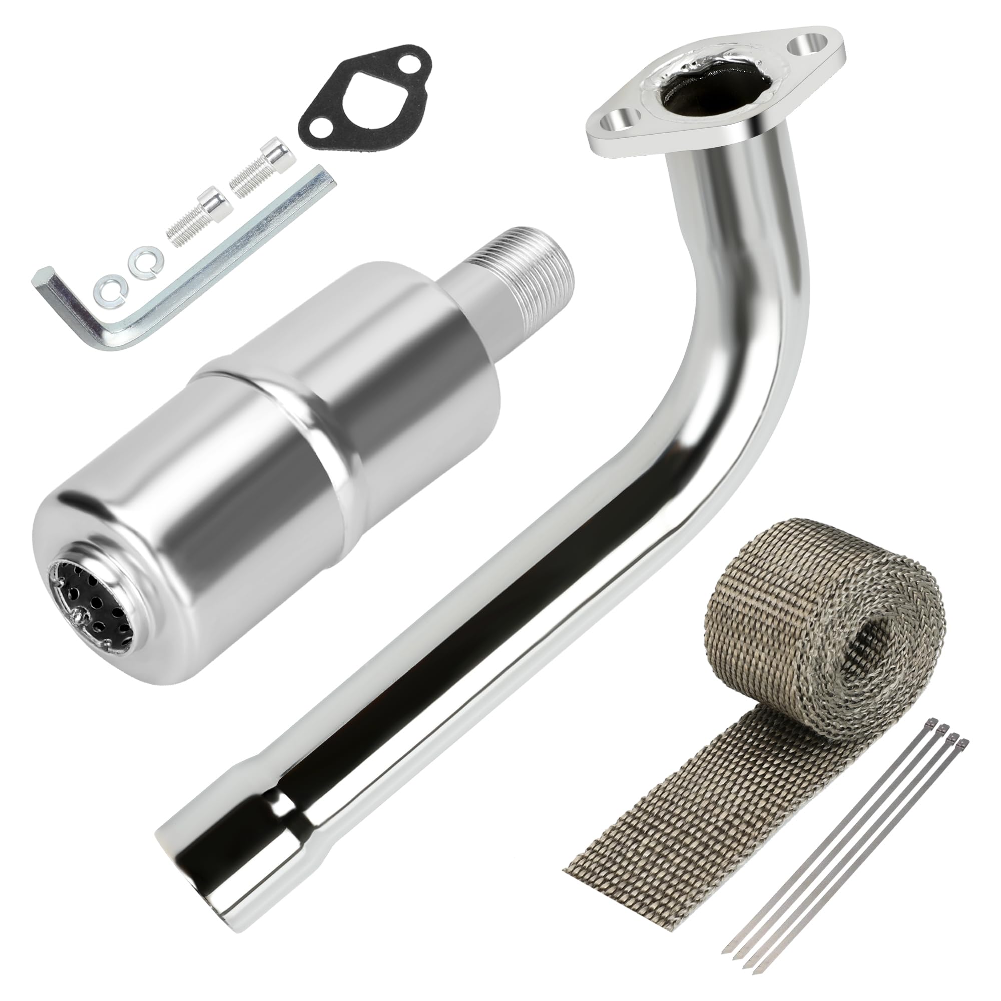 Yoxufa Mini Bike Exhaust Pipe Muffler Kit Replacement For Predator 212 224Cc 196Cc Coleman Ct200U Bt200X Ct200U-Ex 6.5Hp Baja Warrior Massimo Mb200 Gx160 Engine Go Kart Parts With Heat Shield Tape