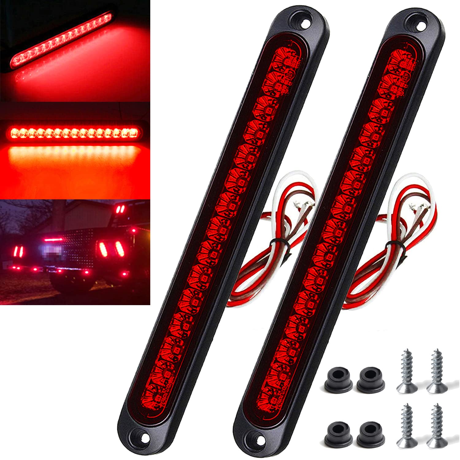 2 Pack 10' 15 Led Trailer Identification Light 9 To 30-Volt, Led Stop Turn Tail Light Assembly Third Brake Bar Strip Rear Marker Light Ip67 Waterproof For Heavy Duty Marine Boats Trucks Pickups