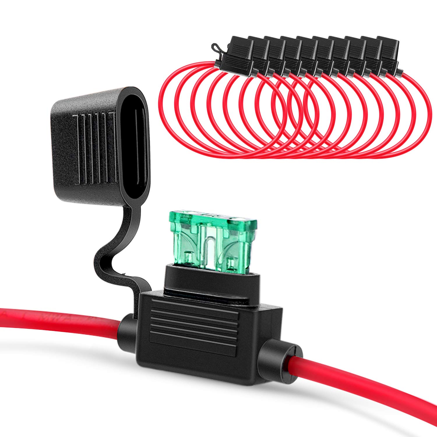 Nilight 10 Pack Ni-Fh01 Inline Holder 14Awg Wiring Harness Atc/Ato 30Amp Blade Automotive Fuse Holder-10, 2 Years Warranty