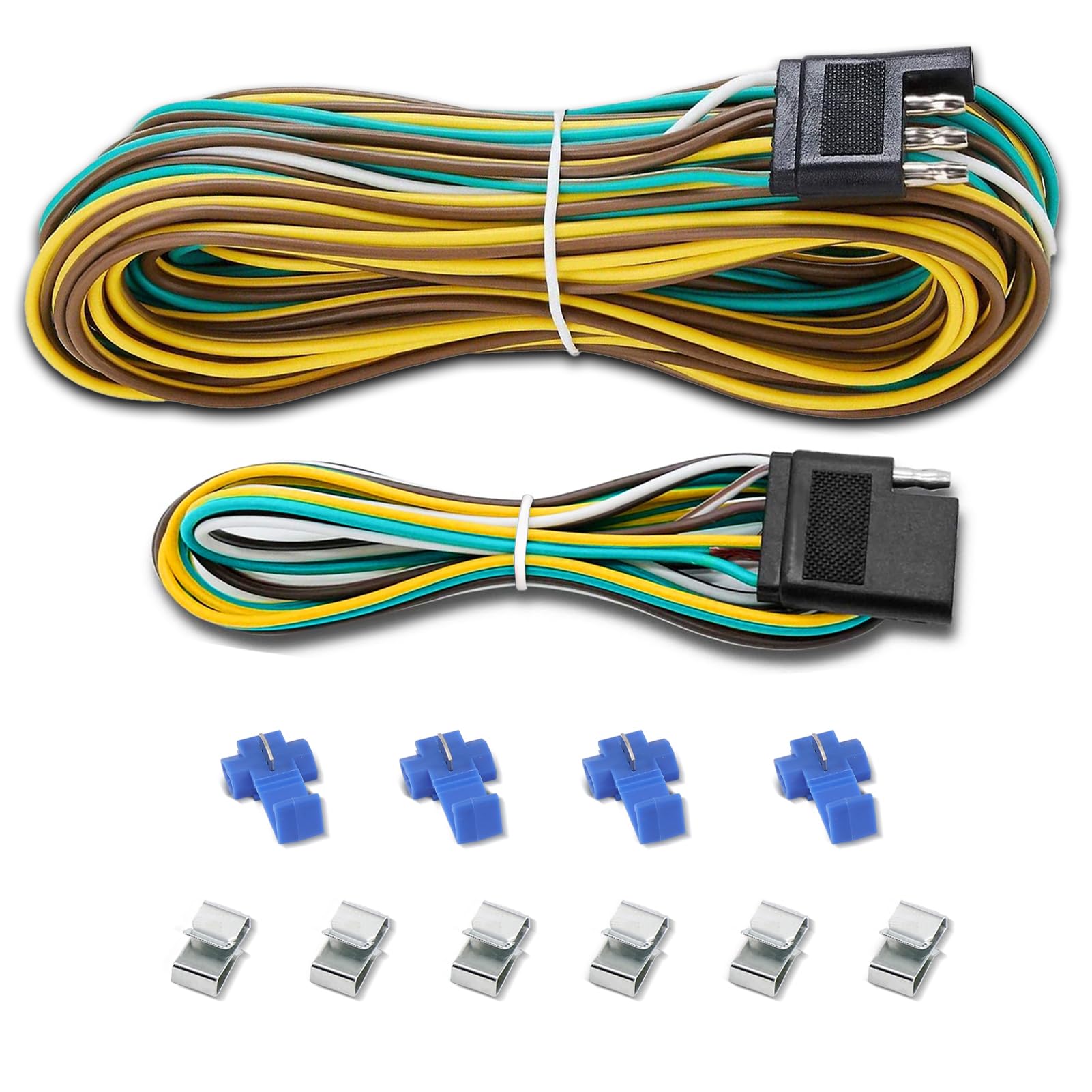 Gonice 25Ft 4 Pin Trailer Wiring Harness Extension Kit, 4-Way Flat Plug, 5-Wire Male & 4-Wire Female Connector With 18 Gauge White Ground Wire