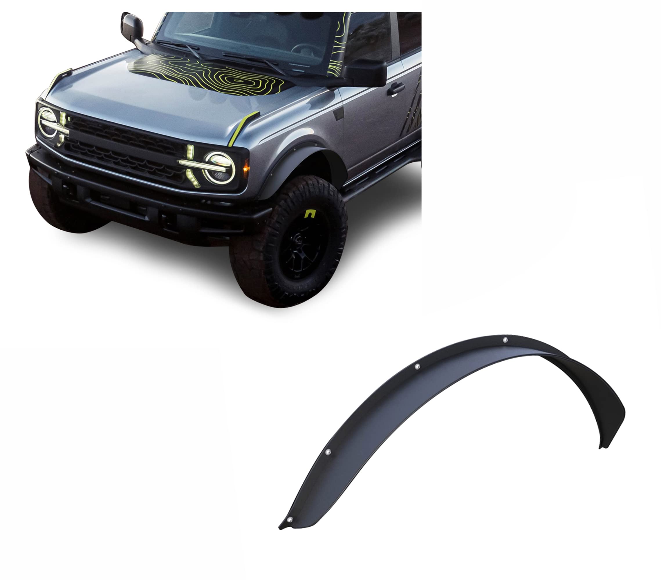 Black Horse Fender Flares Sheet Metal Plate Black Compatible With 2021-2024 Ford Bronco(Excl. Heritage Edition, Heritage Limited Edition, Everglades, And Raptor)-Ff-Fbf21