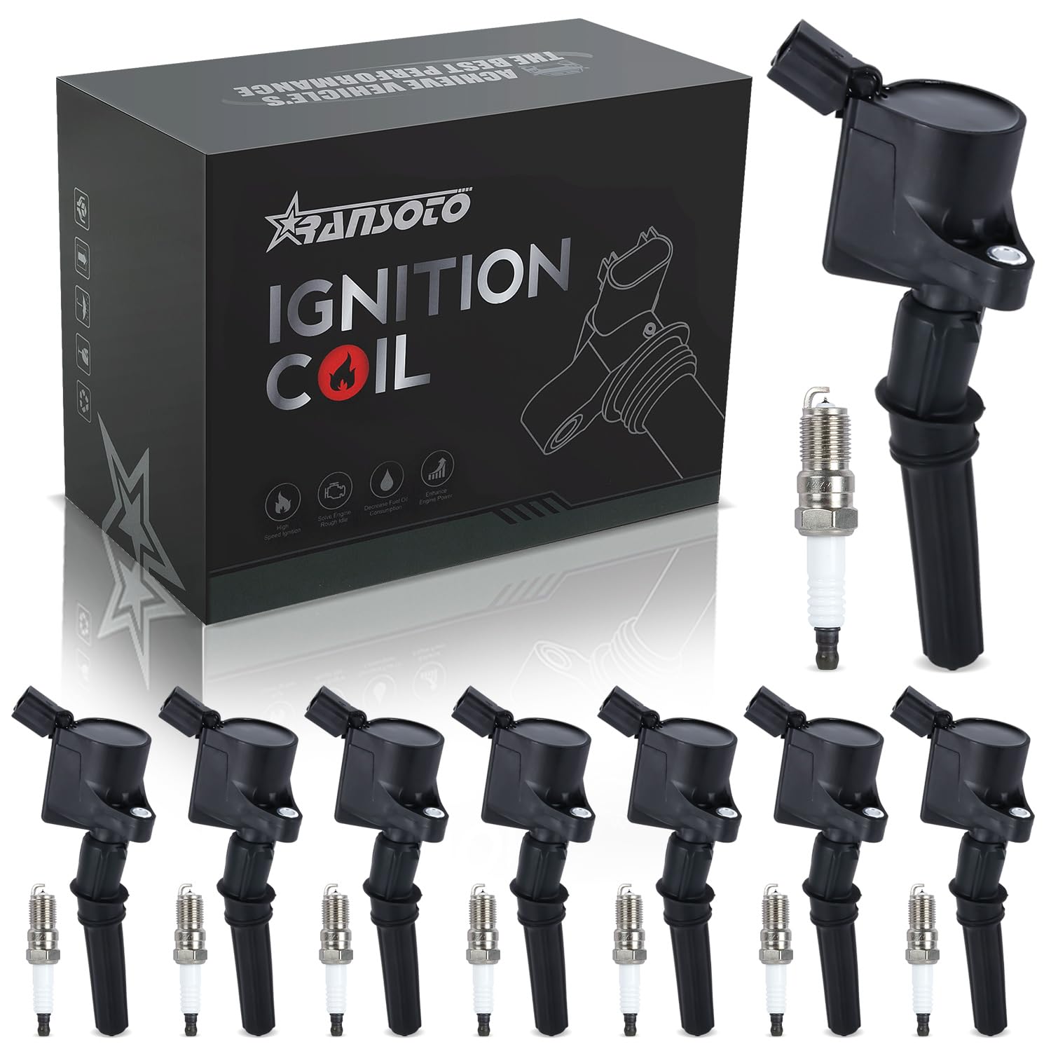 Ransoto Ignition Coil Pack Dg508 & Iridium Spark Plug Sp479 Compatible With Ford Expedition F150 F250 F350 Explorer Excursion E150 E250 E350 Crown Victoria Mustang Lincoln 4.6L 5.4L (Set Of 8)