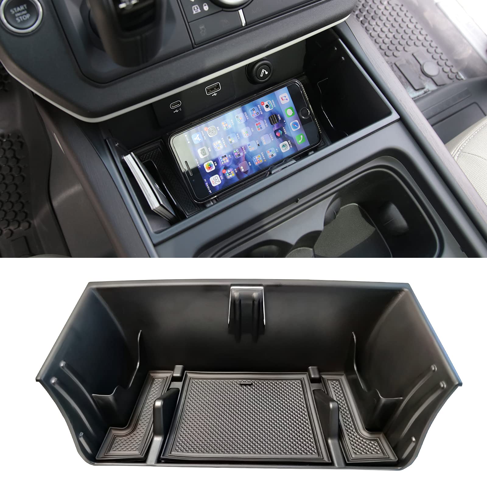 Yeveduo For Land Rover Defender 90 110 130 Accessories 2020-2024 Center Console Organizer Tray Storage Box With Phone Slot, Glasses Shelf