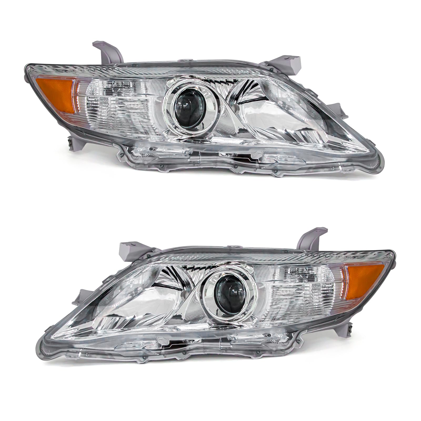 Adcarlights Compatible With 2010 2011 Toyota Camry Headlights Chrome Housing Amber Reflector Clear Lens Driver And Passenger Side