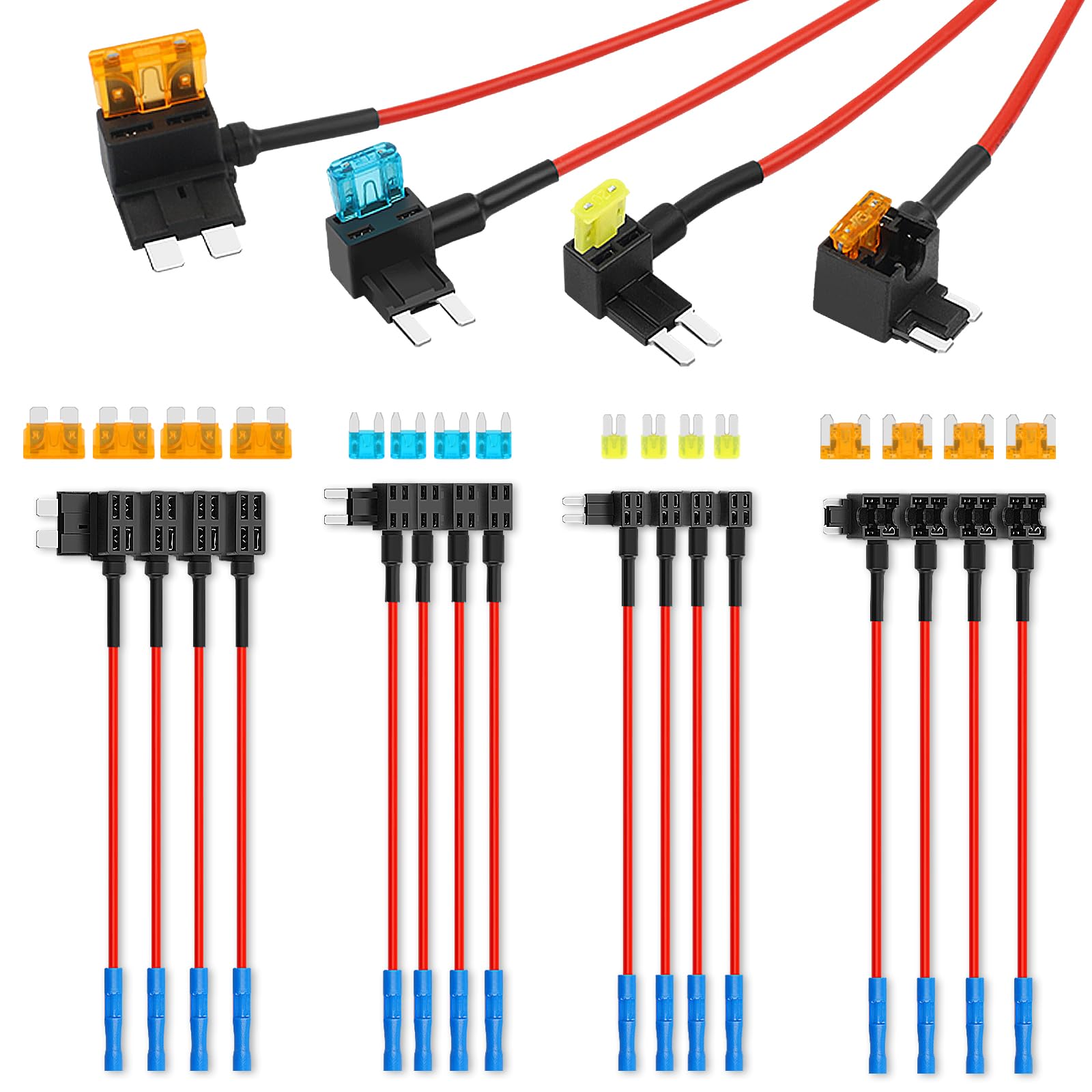 Cooclensportey 16 Pack 4 Types Fuse Tap, Upgraded 12V Car Add A Circuit Fuse Tap Kit - Standard Mini Micro2 And Low Profile Mini Fuses Taps, Ato Atc Atm Apm Fuses Adapter Jumper For Cars Trucks Boats