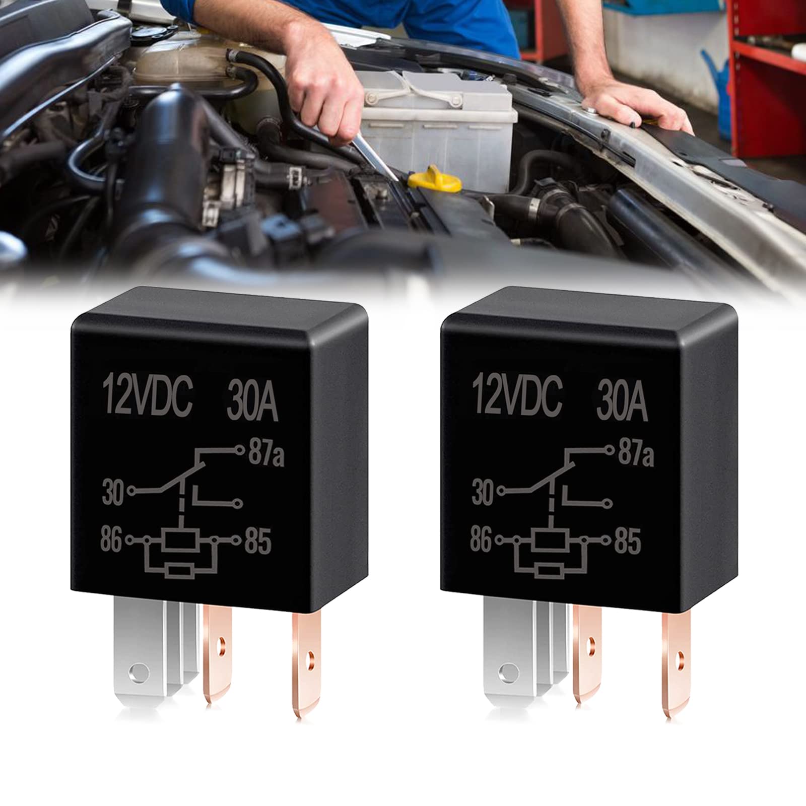 Jeseny 2 Pack Car 5 Pin 12V 30A Relay, High Performance Waterproof Stable Relay, Multi-Purpose Relay Heavy Duty Standard Relay Kit, For Automotive Motor Replacement Accessories (Black)