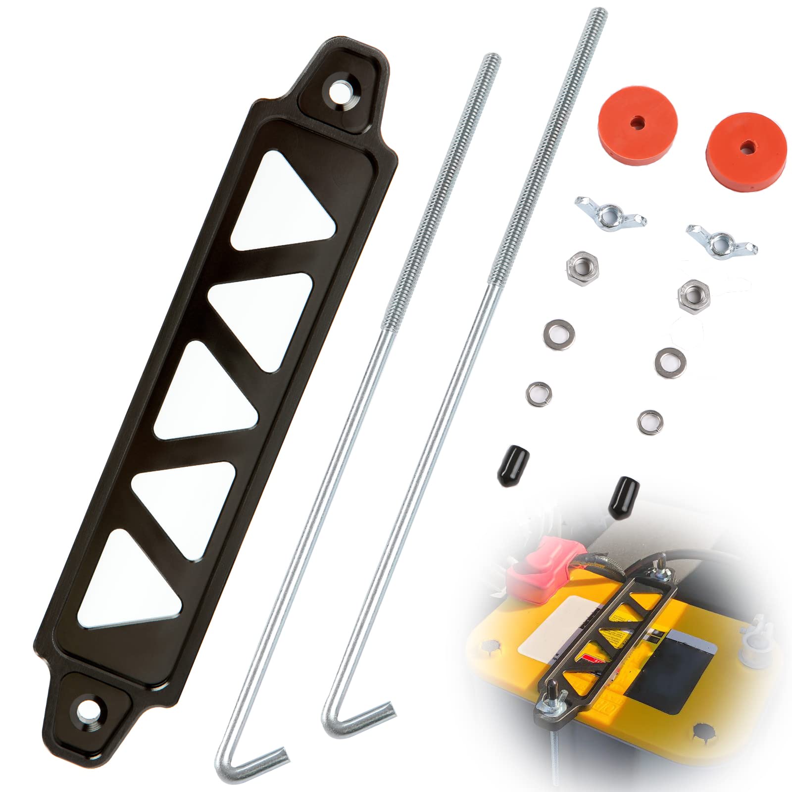 Battery Hold Down Bracket, Aluminum Alloy Battery Tie Down Bracket, Battery Tray For Car Battery Mount Bracket Hold Lock Accessories, Car Battery Lock Down- With 10Inches J Bolts (Black)