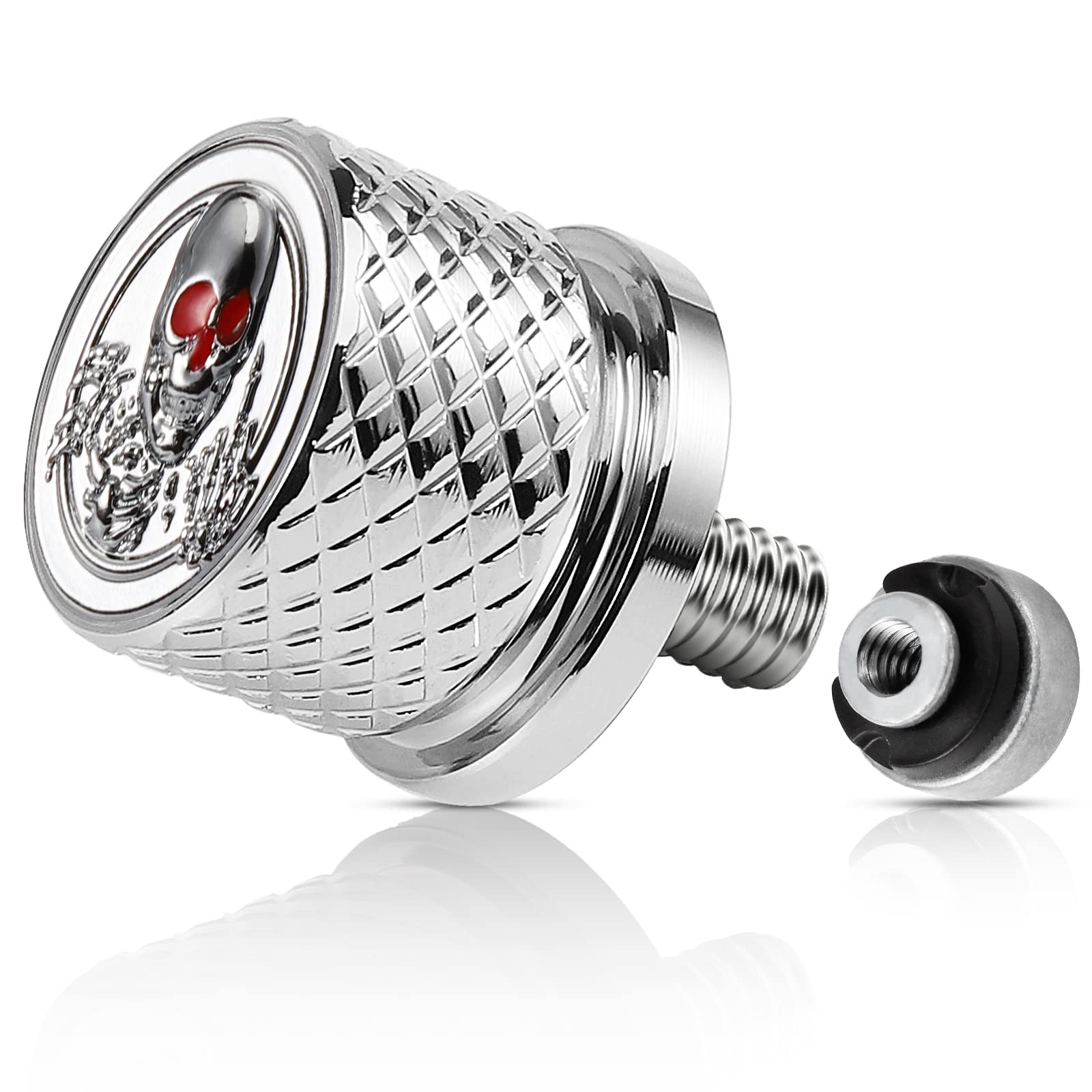 Eumti Chrome 3D Skull Pattern Fender Bolts Kit 1/4-20 Red Eyes Compatible with Harley Davidson Touring Softail Dyna Sportster 1996-2023