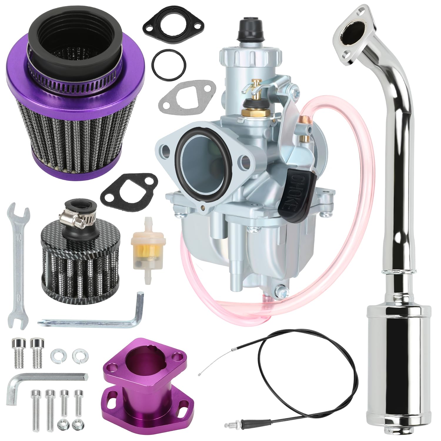 YOXUFA 212cc Racing Carburetor Exhaust Header Muffler Stage 2 Kit for Predator 224cc 196cc Mini Bikes & Go Karts - Purple Performance Parts