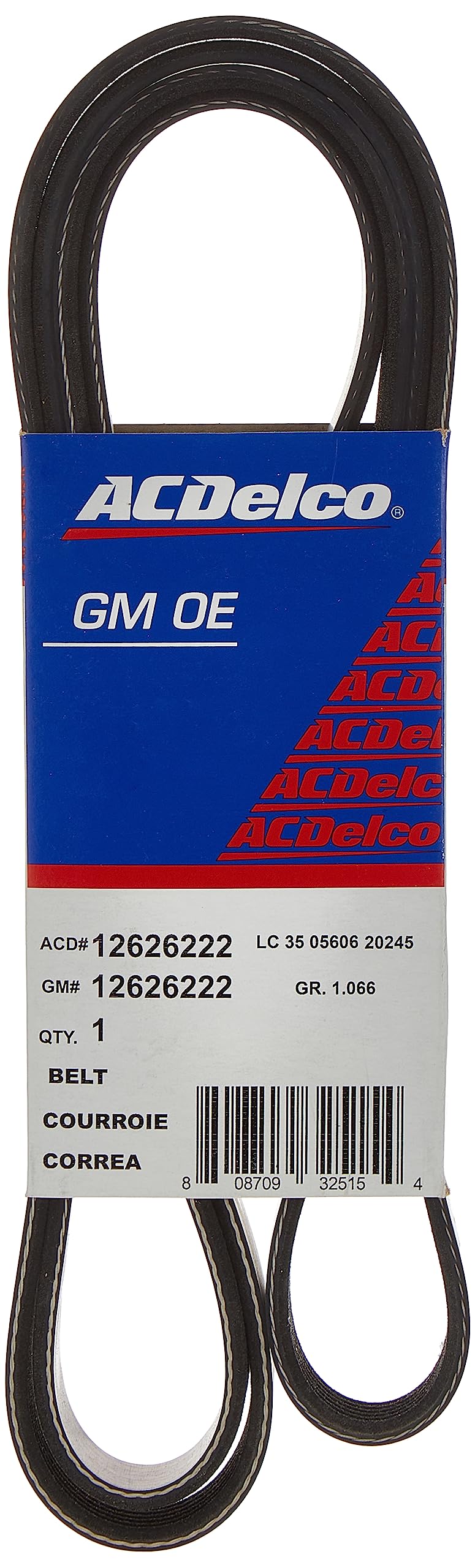 ACDelco 12626222 V-Ribbed Serpentine Belt - GM Original Equipment, Durable, Reliable Performance for Optimal Engine Efficiency