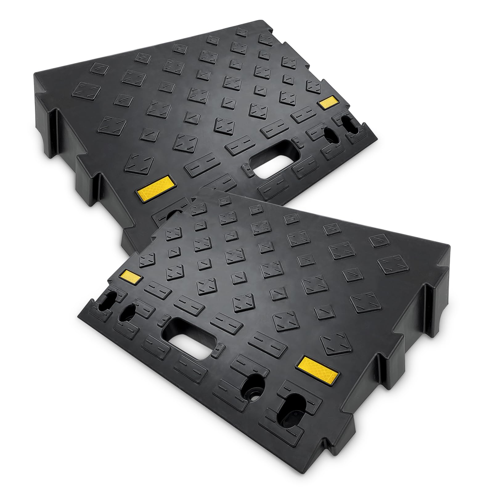 4' High 2 Pcs Portable Car Curb Driveway Ramps, Heavy Duty Plastic Threshold Ramp For Wheelchair, Steps, Bikes, Motorcycles, Load Capacity 6600 Lbs