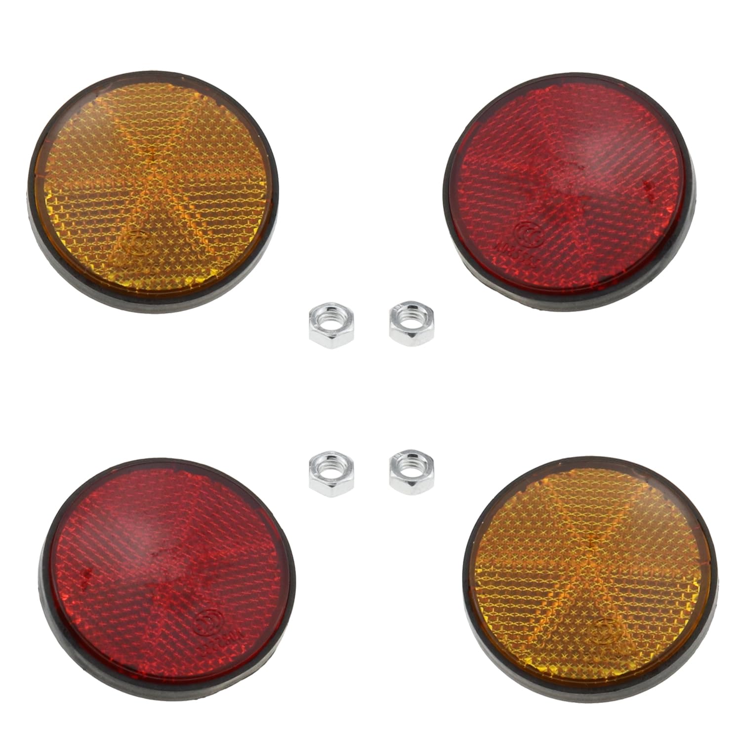 Dgzzi Round Reflector 4Pcs 2Inch / 56Mm Plastic Universal Screw Mount Reflective Warning Reflectors For Motorcycle Bike, Red And Orange