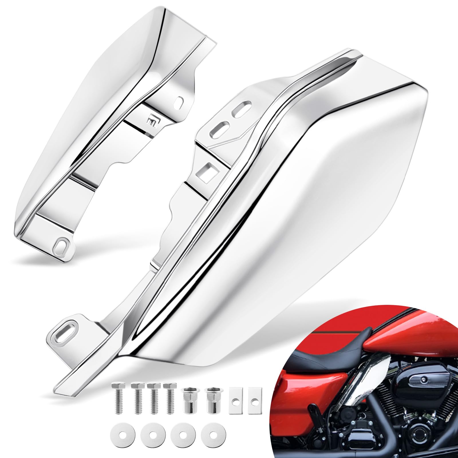 Benlari Chrome Air Deflectors for Harley Davidson Touring 2009-2024 - Heat Shields for Street Glide, Road Glide, Electra Glide, Road King