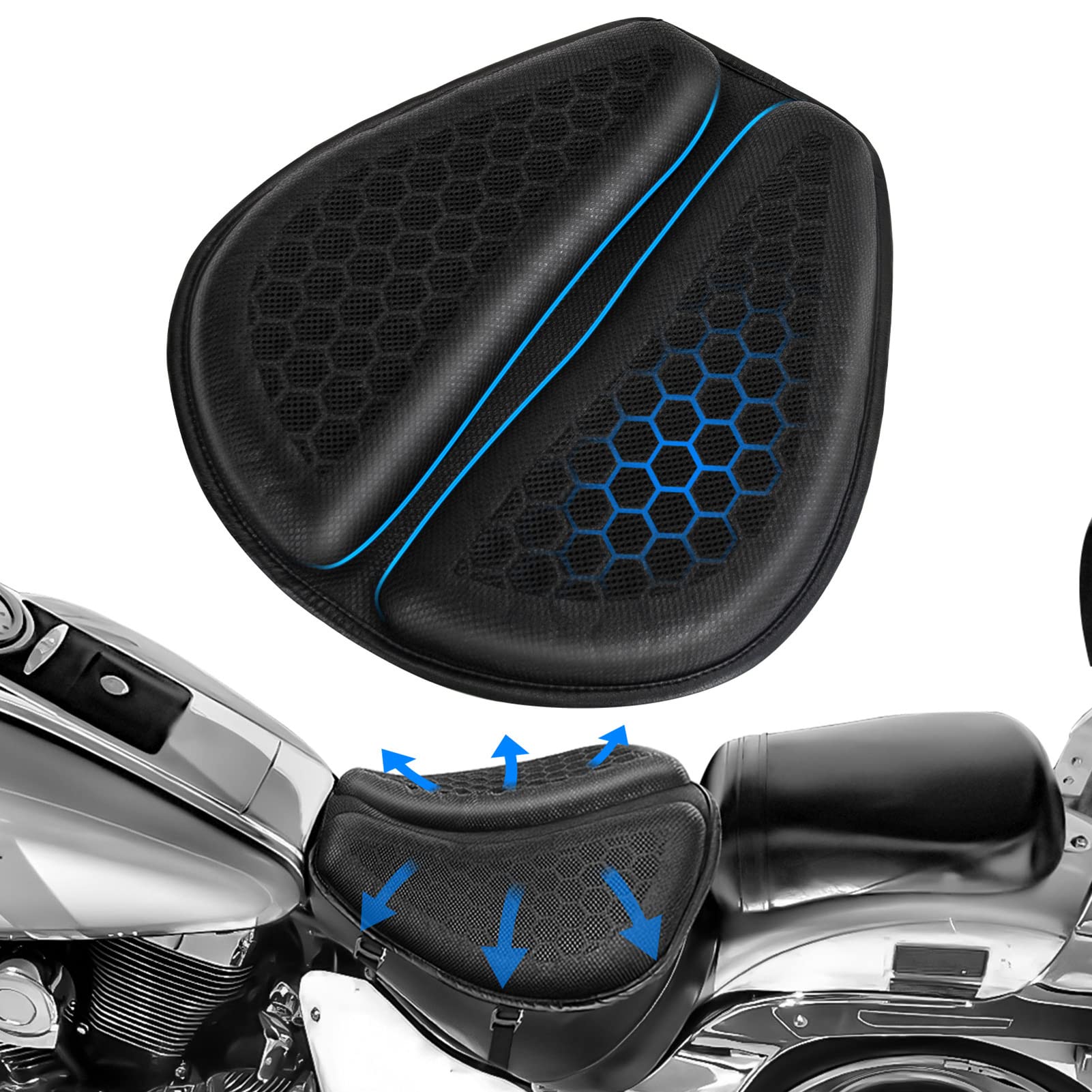 Wdg Motorcycle Seat Cushion Pad 3D Honeycomb High Elasticity Gel Material Comfortable Breathable Shock Absorption For Long Rides Seat Cushion Motorcycle Accessories-Black