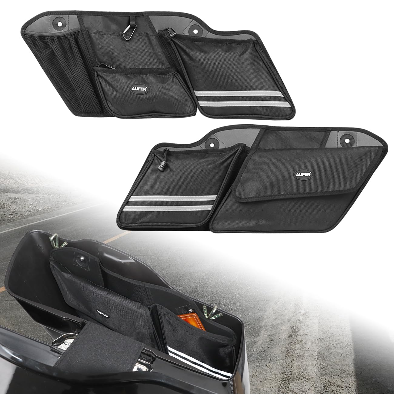 Aufer Left & Right Side Motorcycle Saddlebag Organizers Storage Bags Saddle Bag Organizers Bag Compatible With For 1993-2013 Touring Road King Road Glide Electra Glide Street Glide