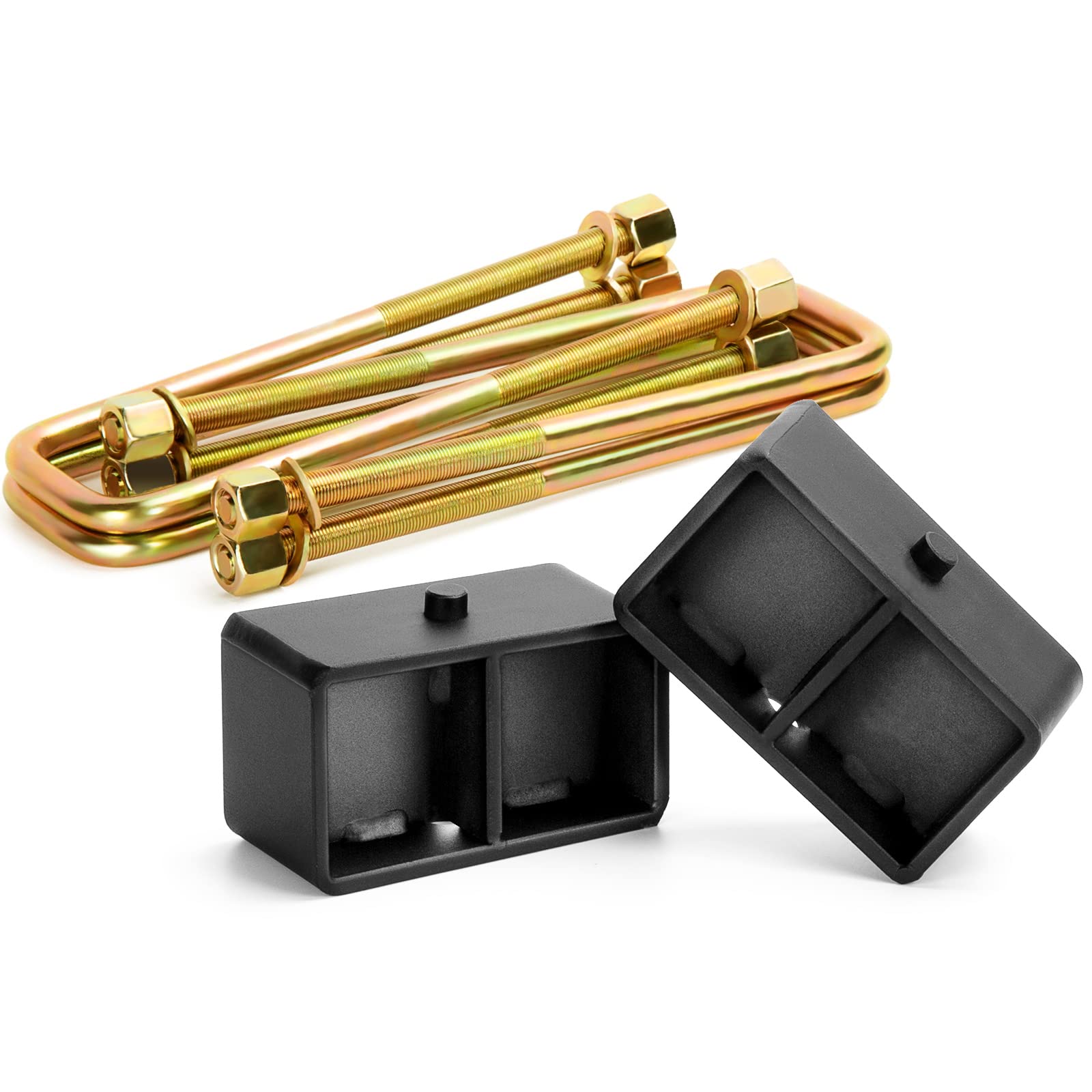 Ksp 3' Silverado Rear Lift Block, 3In Rear Lift Kits Compatible With Chevy Silverado 1500 1999-2024, 2Pc Rear Lift Block With 4Pc Extended Square Leaf Spring Ubolts For Gmc Sierra 1500 2Wd 4Wd 99-24