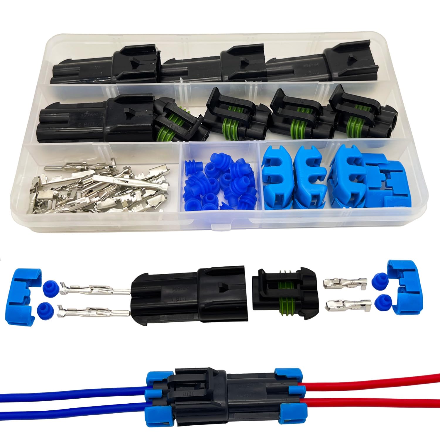 Twippo 14-12 Awg 2 Pin Connector Weather Pack Connectors Kit 2 Wire Waterproof Automotive Electrical Plug Connectors Quick Connect And Disconnect (4 Set)
