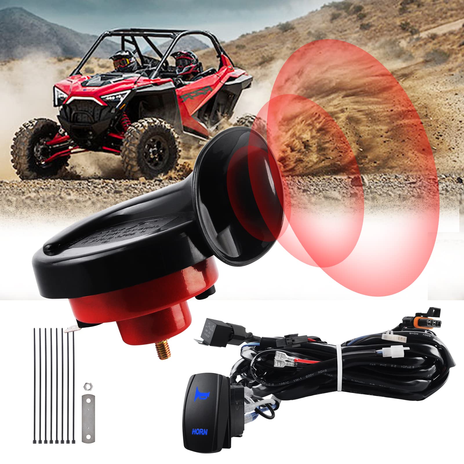 Loud Utv Horn Kit,Rzr Horn Kit With Rocker Switch 12V For Polaris Rzr Ranger, Pro Xp, Can Am, Up To 2021