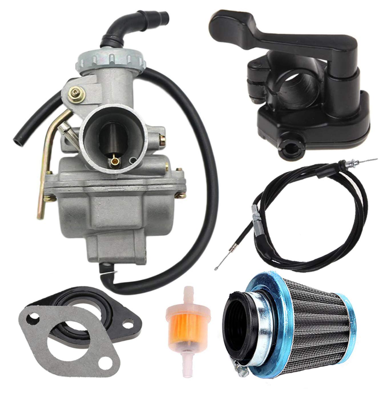 Pz20 Carburetor And Thumb Throttle Cable Accelerator Handle Assembly Compatible With Taotao Nst Sunl Kazuma Baja 50Cc 70Cc 90Cc 110Cc 125Cc Atv 4 Wheeler Go Kart Dirt Bike Carb With Air Fuel Filter