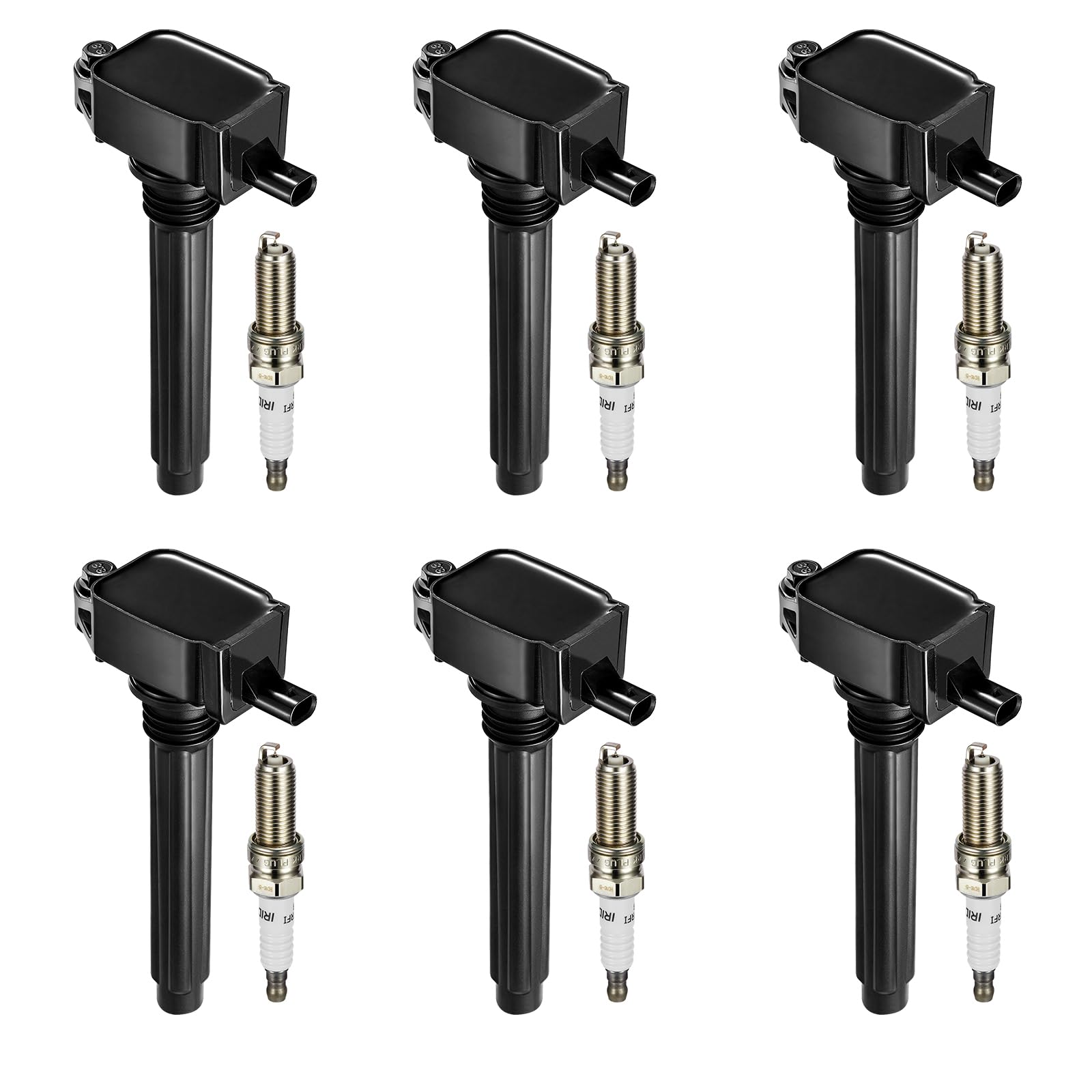 Bdfhyk Ignition Coil Pack Uf648 And Iridium Spark Plugs 97390 Compatible With Chrysler 200 300 Dodge Challenger Avenger Jeep Grand Cherokee Wrangler Volkswagen Routan 3.2L 3.6L V6, Sets Of 6