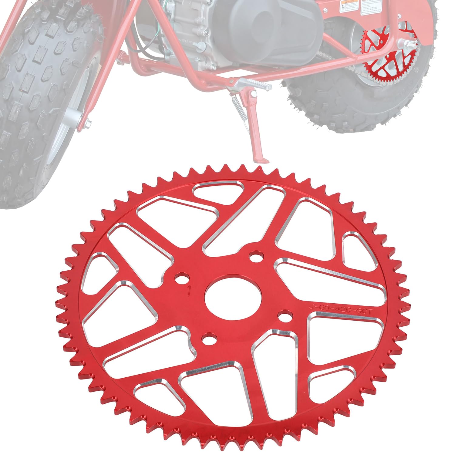 Iuvwisn 60T 420 Chain Sprocket 40/41/420 40Mm Bore Rear Drive Wheel Sprocket Cnc For Ct200U Ct200U-Ex Bt200X Baja Warrior Predator 212Cc 196Cc Go Kart Trail 200 Mb165 Mb200 Mini Bike Red
