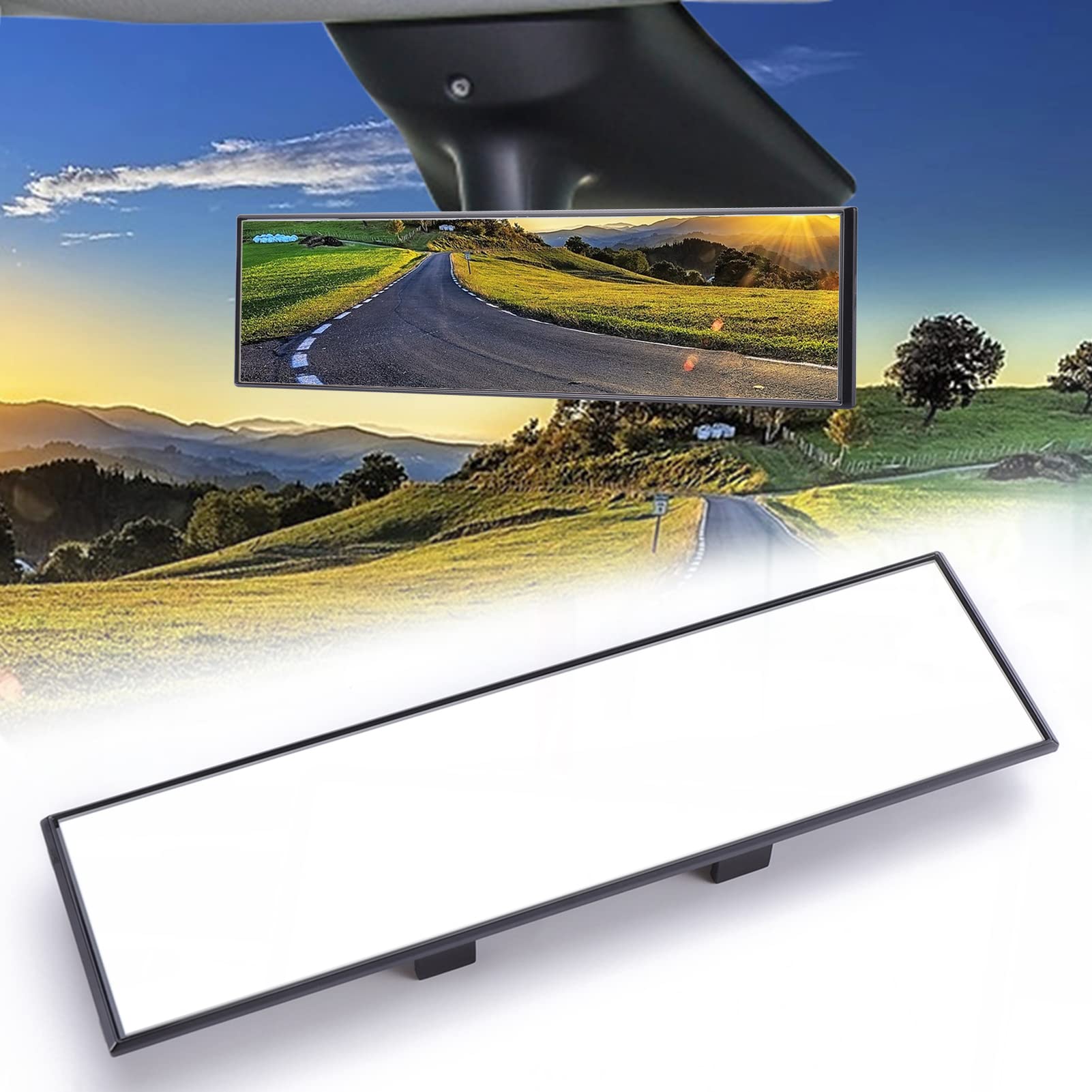 Transwarps Rear View Mirror, Universal Interior Clip-On Wide Angle Mirror,Flat Hd Rearview Mirror, Anti Glare, Clear Tint, Accessories For Car Suv Trucks Vehicles (11'*3')