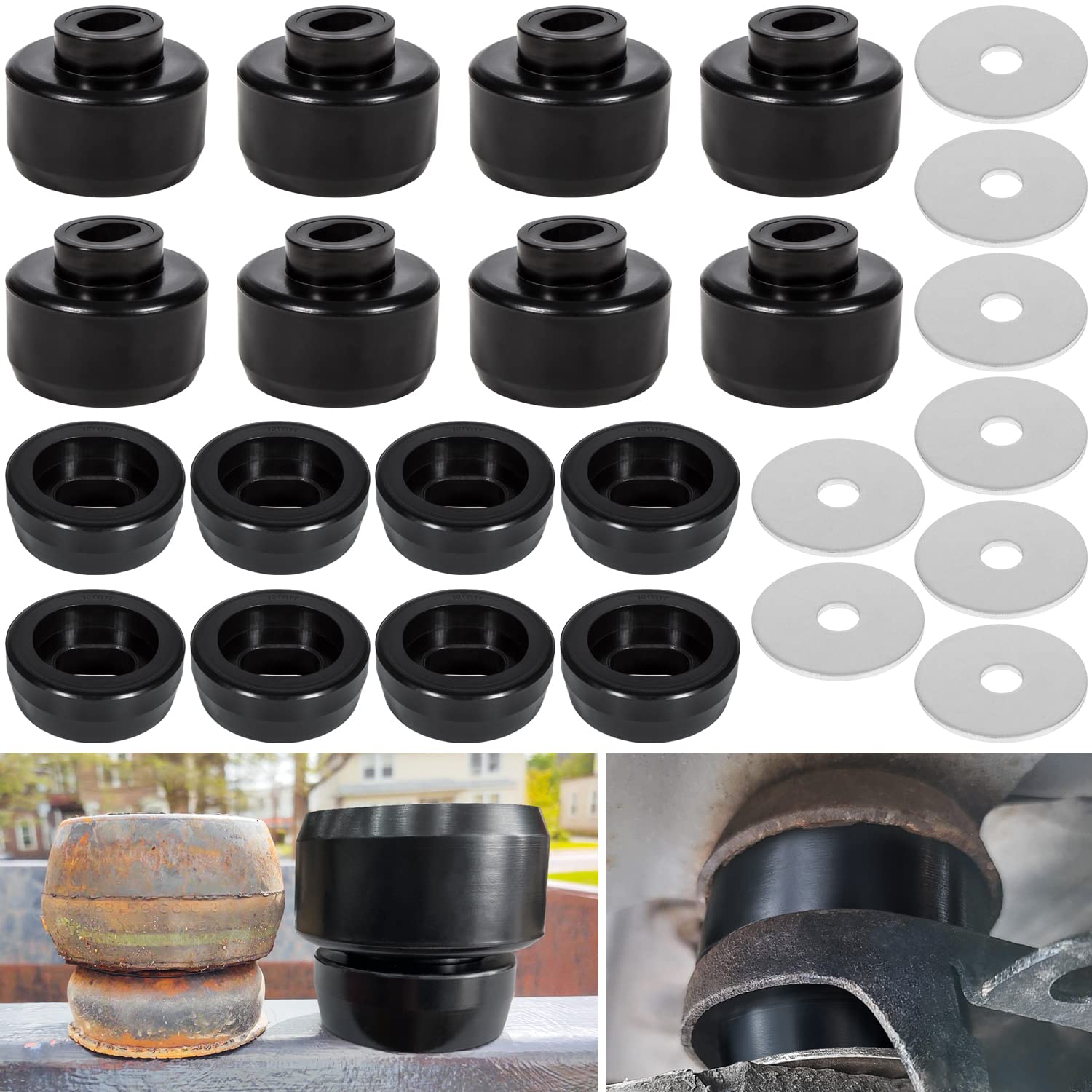7-141 Body And Cab Mount Bushing Kit For Chevy Silverado & Sierra 1500/2500 2Wd/4Wd 1999-2014 Polyurethane Body Cab Mounts & Washers (Black 24Pcs)