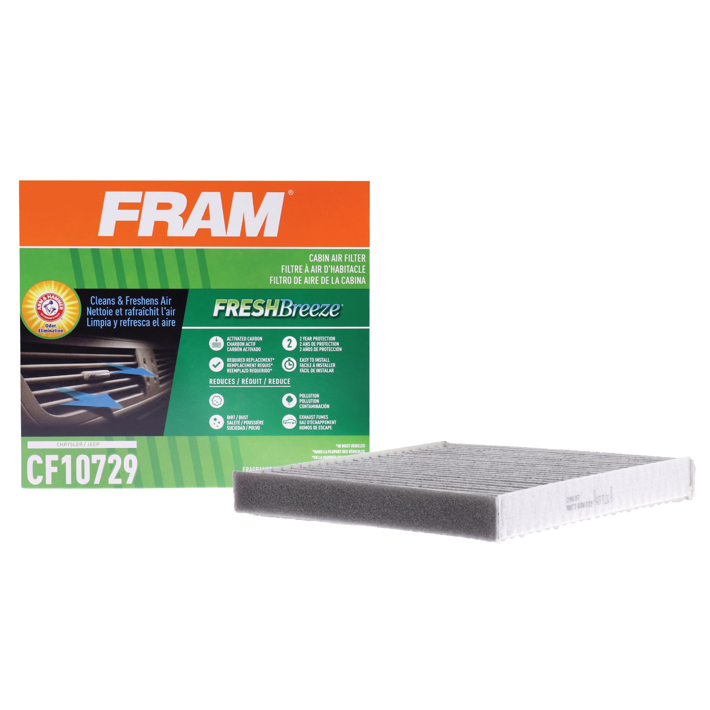 Fram Fresh Breeze Cabin Air Filter With Arm & Hammer Baking Soda, Cf10729 For Select Chrysler, Dodge And Jeep Vehicles, White