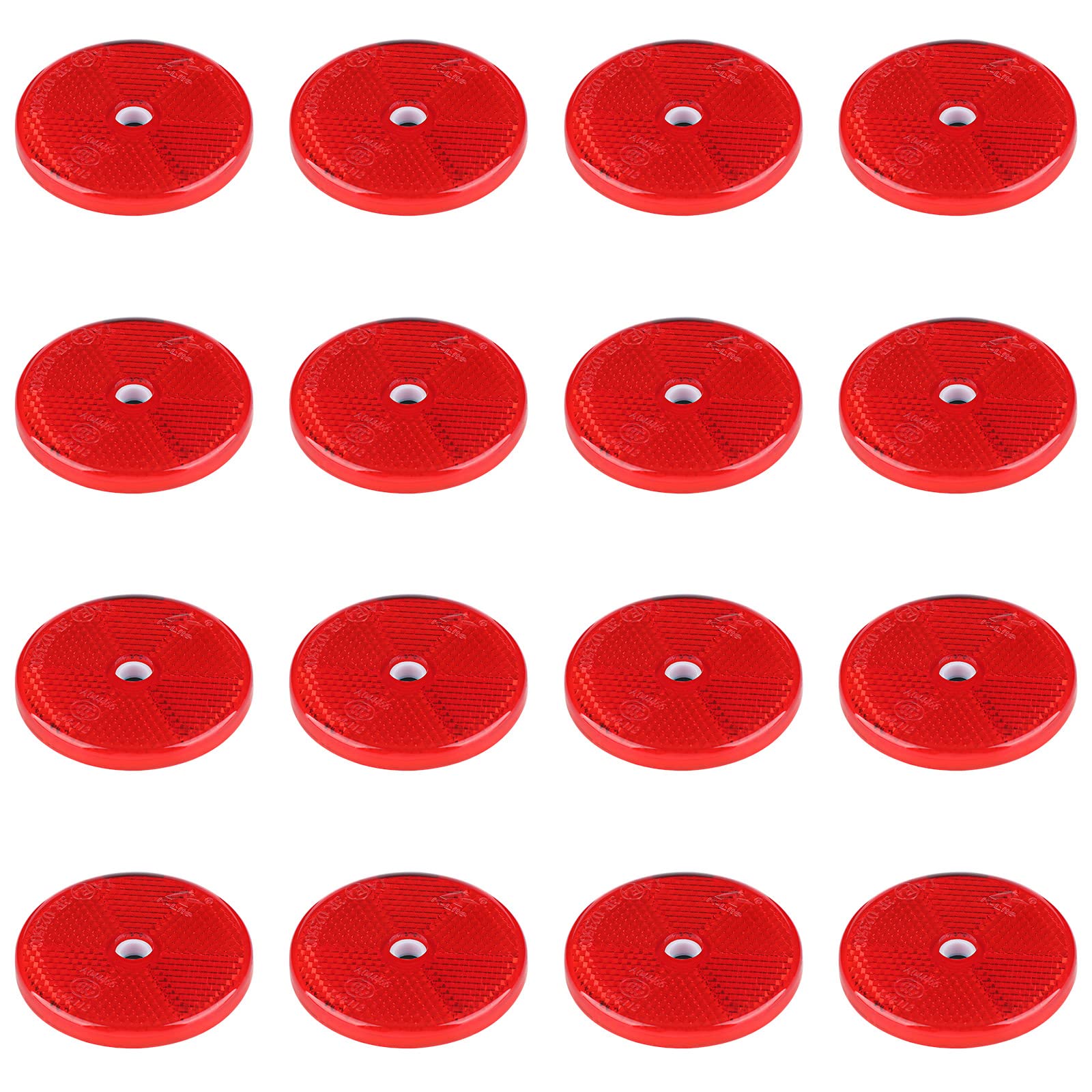 16 Pack Front Reflector Round Reflector For Driveway Fence Gate Posts Trailers Safety Reflectors With Center Mounting Holes Automobiles Boats Mailboxes Reflector (Red)