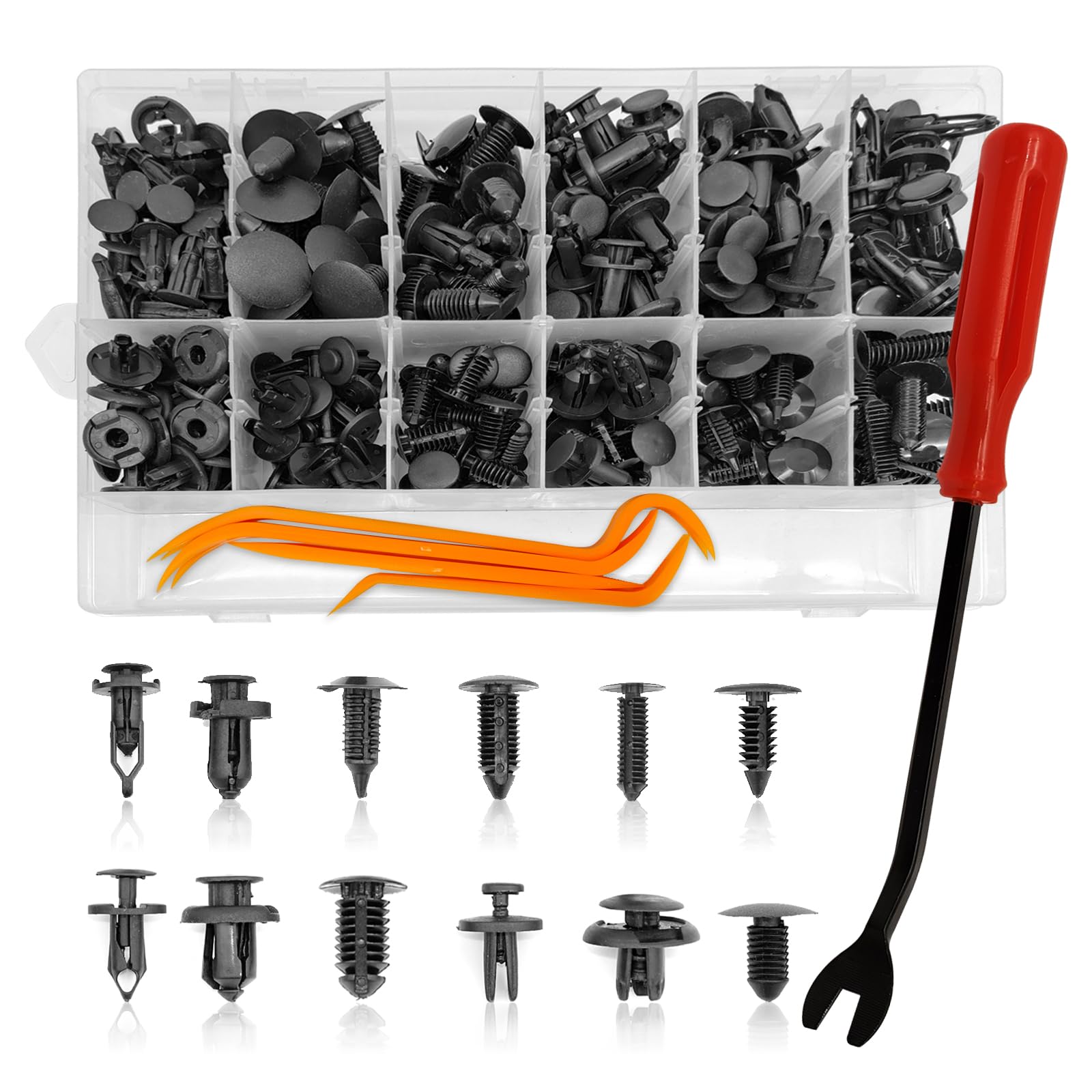240Pcs Car Plastic Push Pin Rivet Fasteners, Car Retainer Clips Plastic Fasteners Kit With Remover Tool, Assortment Universal Retainer Clips Push Type Retainers Set In Case For Car, Most Popular Sizes