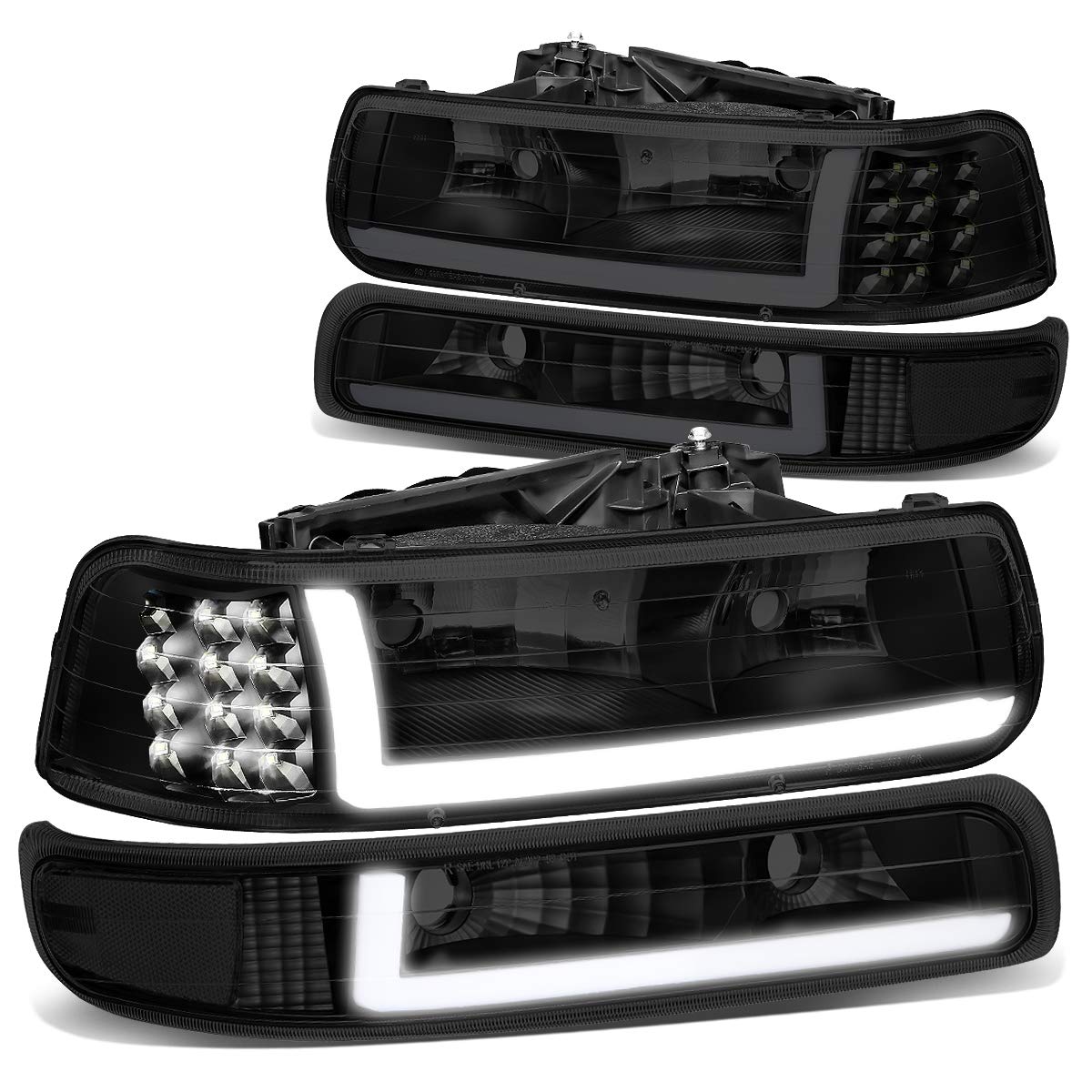Dna Motoring Hl-Lb-Csil99-Bk-Sm-Cl1 Smoked Lens Pair Led Drl Headlight Bumper Lamps Compatible With 99-02 Silverado 1500 2500 00-06 Suburban/Tahoe