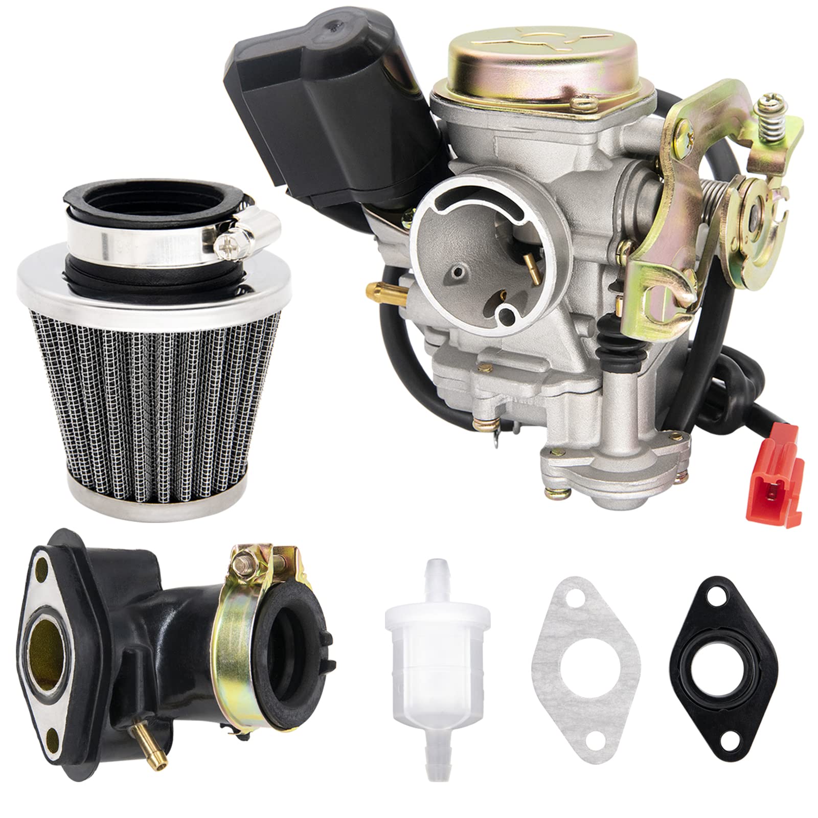 139Qmb Carburetor Fit For 49Cc 50Cc Gy6 4 Stroke Scooter Taotao Kymco Go Kart Pd18J Pd19J Moped Engine 18Mm Carb+ Intake Manifold Air Filter -139Qmb Carburetor 50Cc Scooter