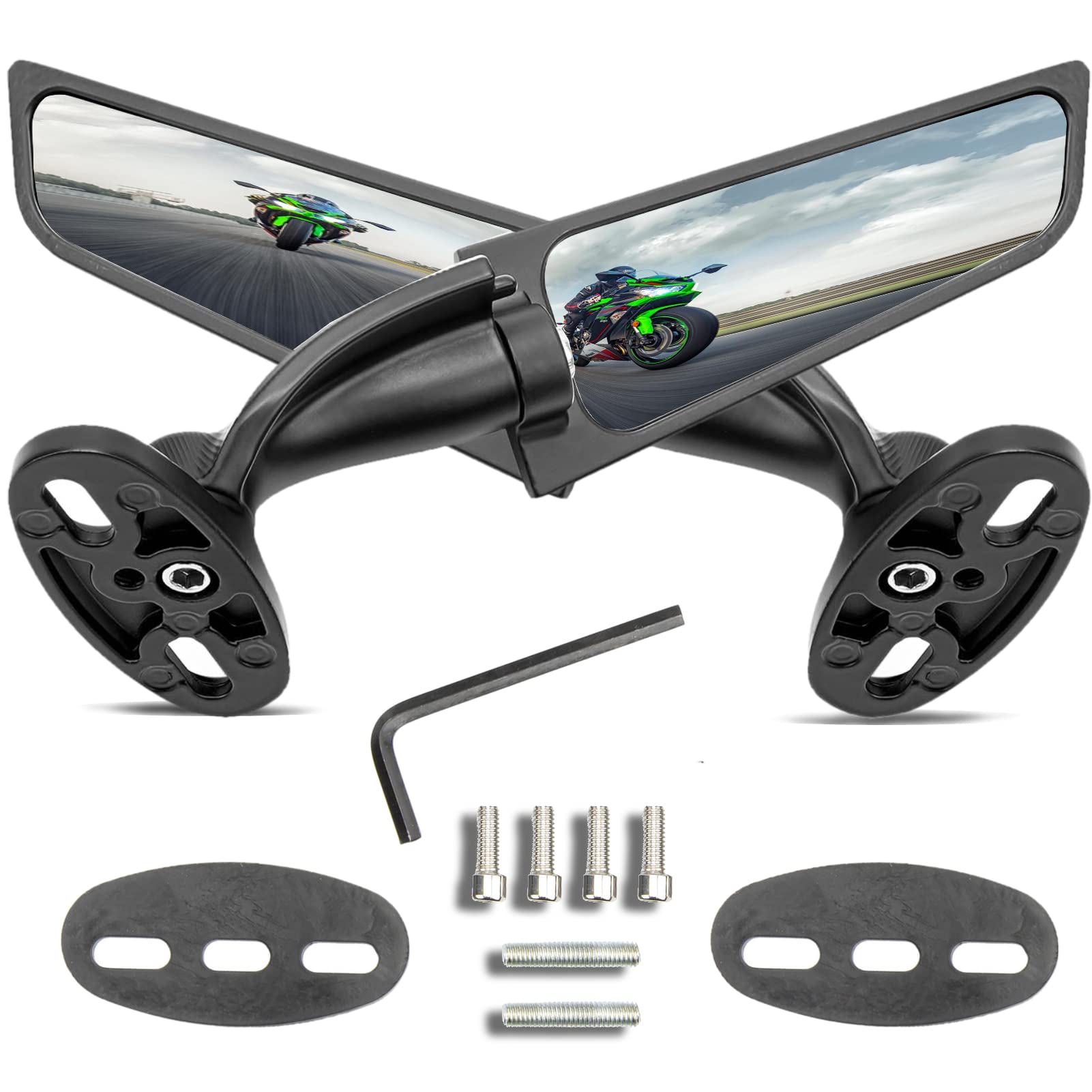 2024 Latest Motorcycle Wing Mirrors Compatible With Ninja 400 Mirrors Honda Kawasaki Suzuki Motorcycle Rearview Mirrors W/Adjustable Low Profile & Convex Design, (2 Pack)