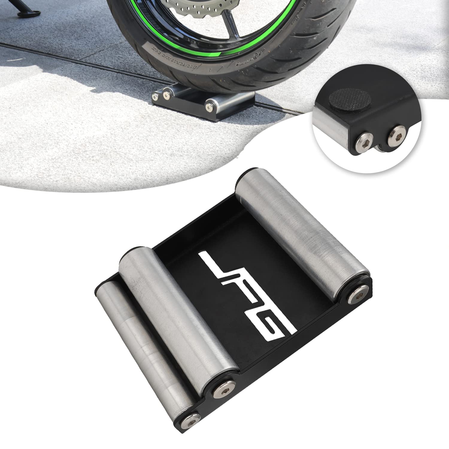 Jfg Racing Motorcycle Wheel Cleaning Stand,Universal Paddock Stand Portable Wheel Roller Stand For Motorcycle Street Bike For Tire Cleaning - Black