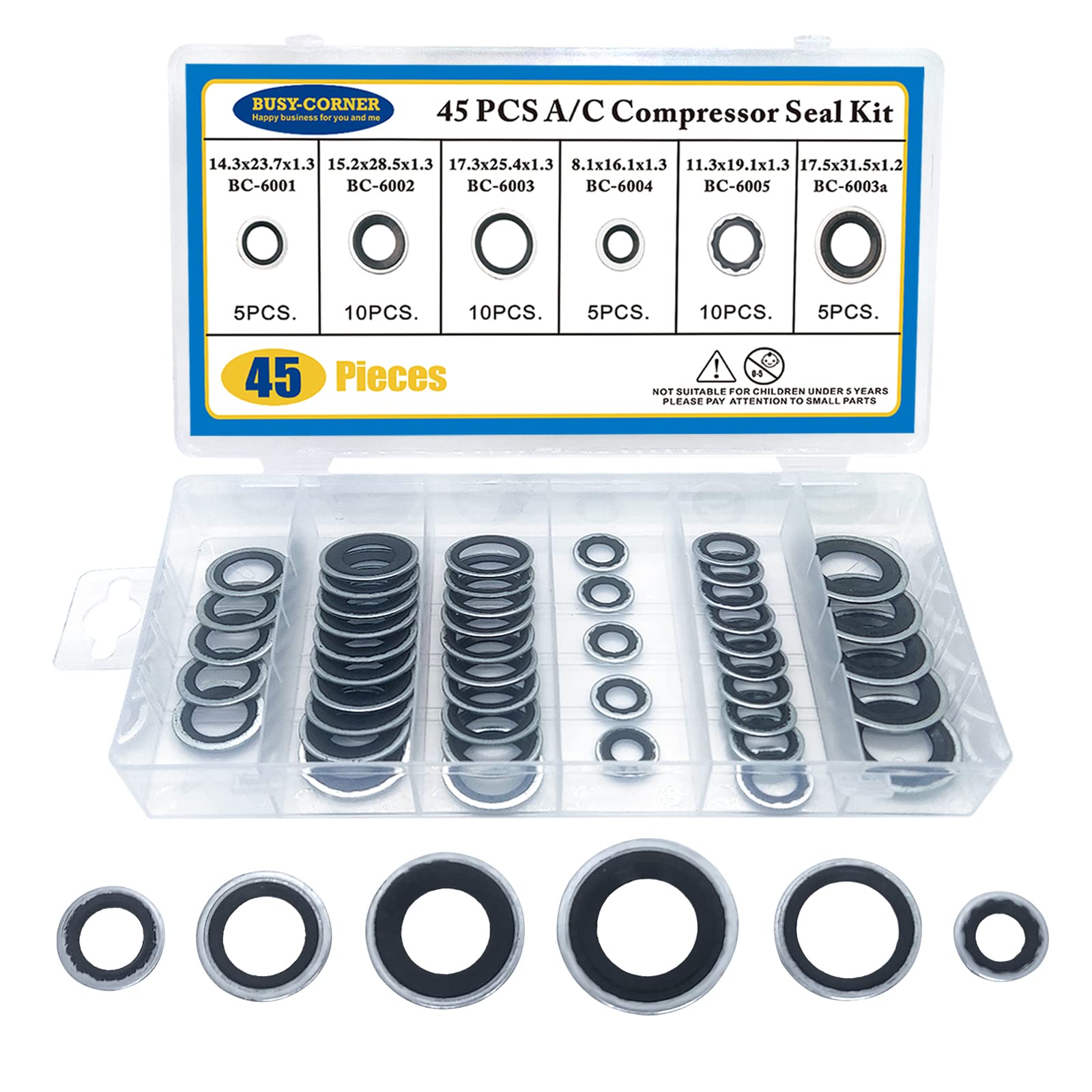 Air Conditioning Compressor Port Seal Washer Kit A/C Gasket Assortment 45 Pieces Ac Compressor Washer Seals Bonded Seal Gasket Assortment