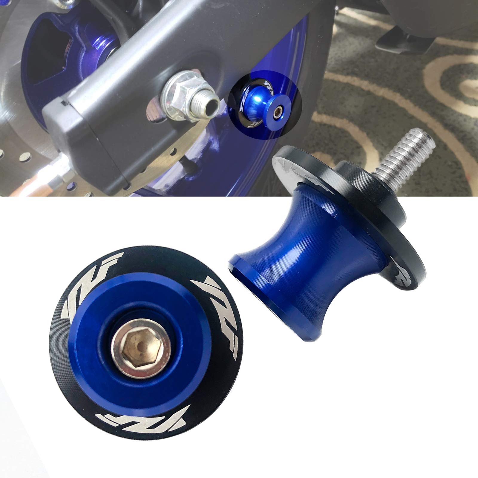 Yimoto 6Mm M6 X 1.5 Motorcycle Swing Arm Sliders Spools Cnc Swing Arm Stand Screws 2Pcs For Yamaha Yzf R1 R3 R6 R25 R125 R6S 600R 750R (Blue)