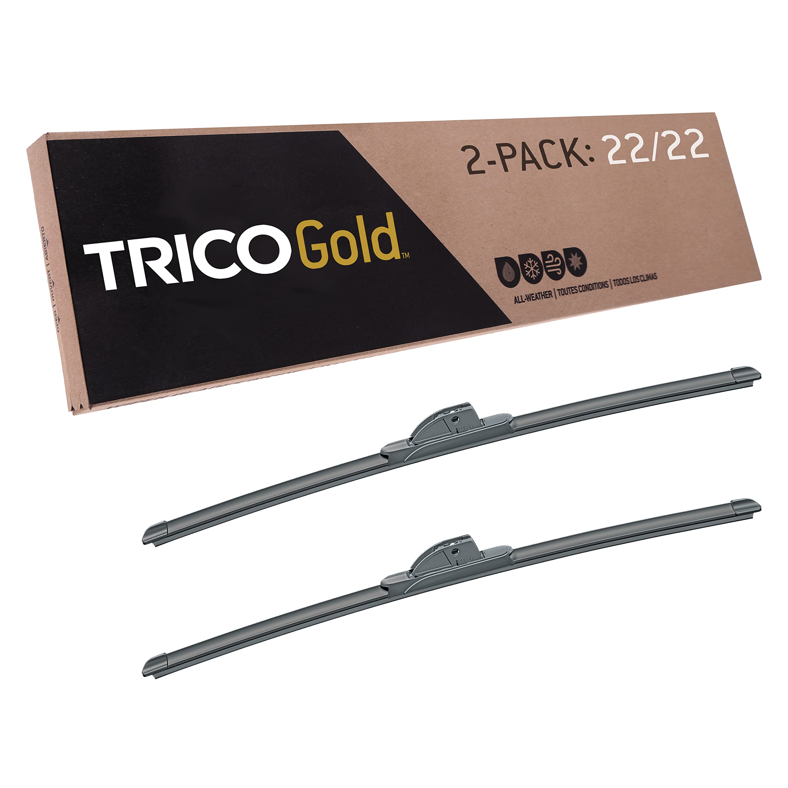 Trico Gold™ (18-2220) 22 & 20 Inch Pack Of 2 Automotive Replacement Windshield Wiper Blades For My Car Super Premium All Weather Beam Blade For Select Vehicle Models