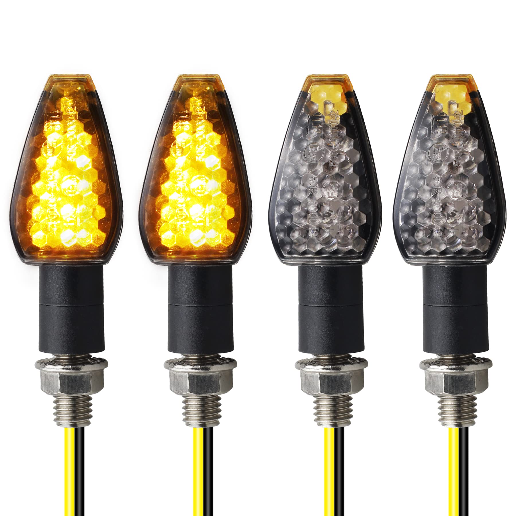 Nthreeauto 4Pcs Motorcycle Turn Signals Mini Stalk Arrow Indicators Led Front Rear Amber Blinker Universal Compatible With Honda Kawasaki Ninja Suzuki Yamaha R1 R6 12V Motorbike