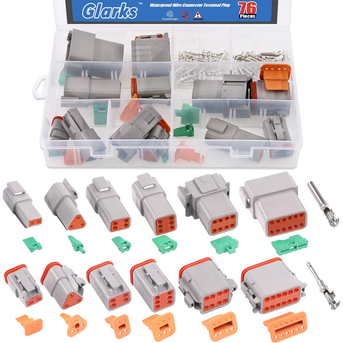 Glarks 6 Sets 2 3 4 6 8 12 Pin Sealed Gray Male And Female Auto Waterproof Electrical Wire Connector Plug 22-16Awg Connector For Motorcycle, Scooter, Car, Truck, Boats