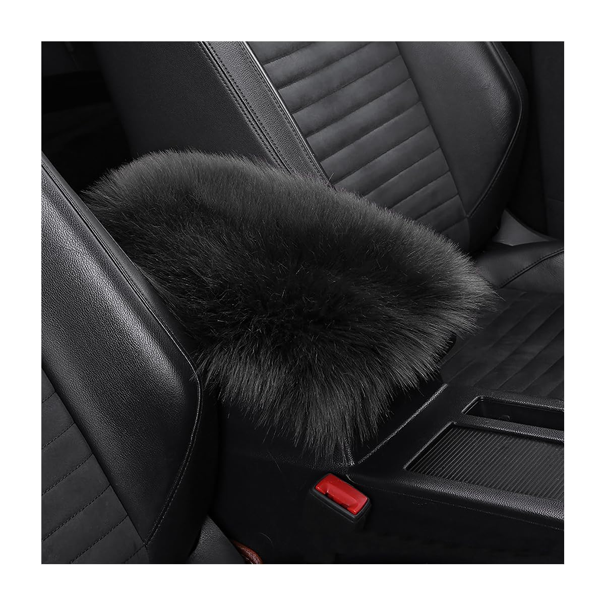 Osilly Auto Center Console Pad, 11.8' X 7.9' Furry Armrest Cover Universal For Suv/Truck/Car, Warm Winter Premium Faux Sheepskin Wool, Soft Fluffy Car Armrest Seat Box Cushion Protector (Black)