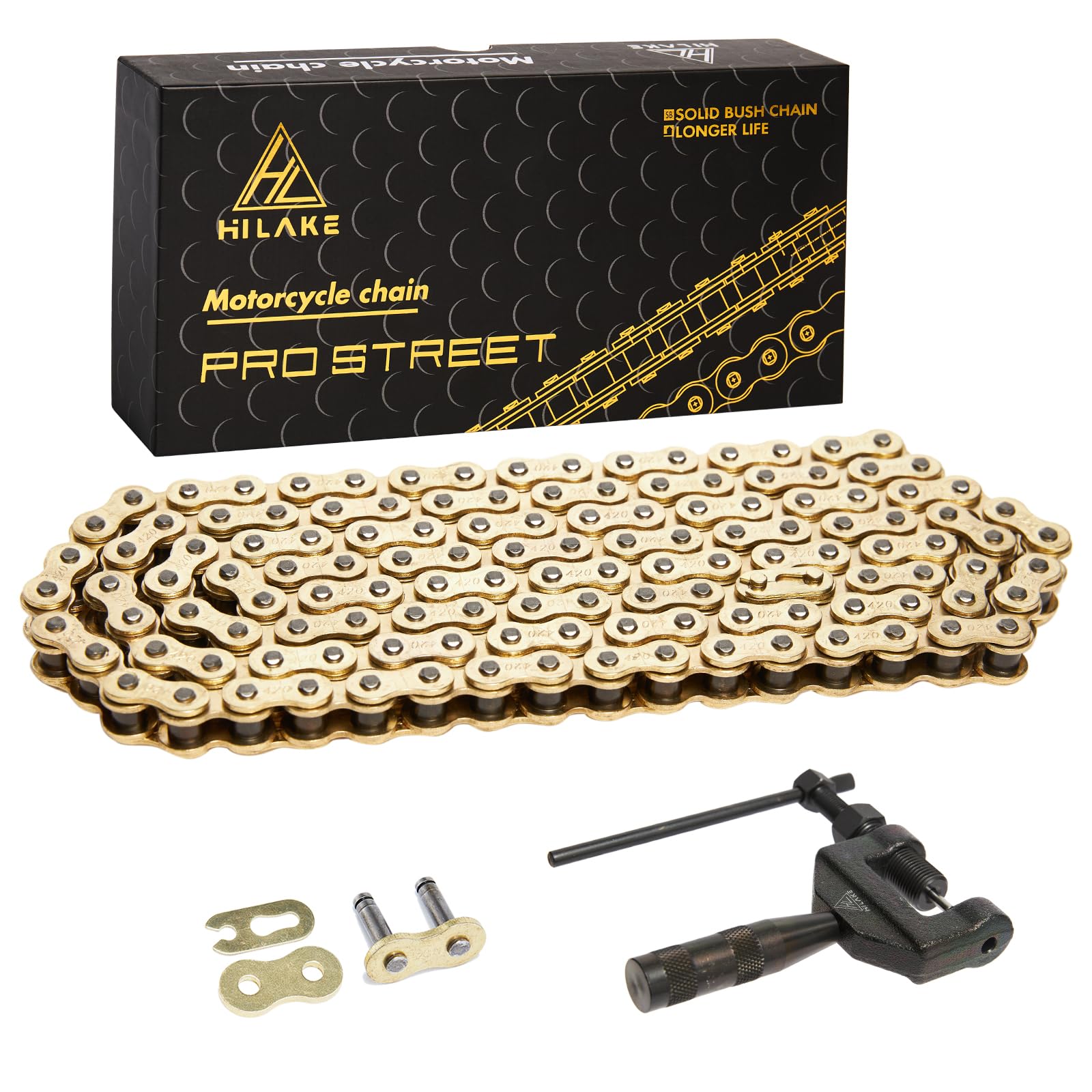 Hilake 420H Motorcycle Chain 132 Links Non O-Ring With Connecting Master Link And Chain Breaker Heavy Duty Drive Chain For Motorcycle Bicycle Go Kart Mini Trail Bike