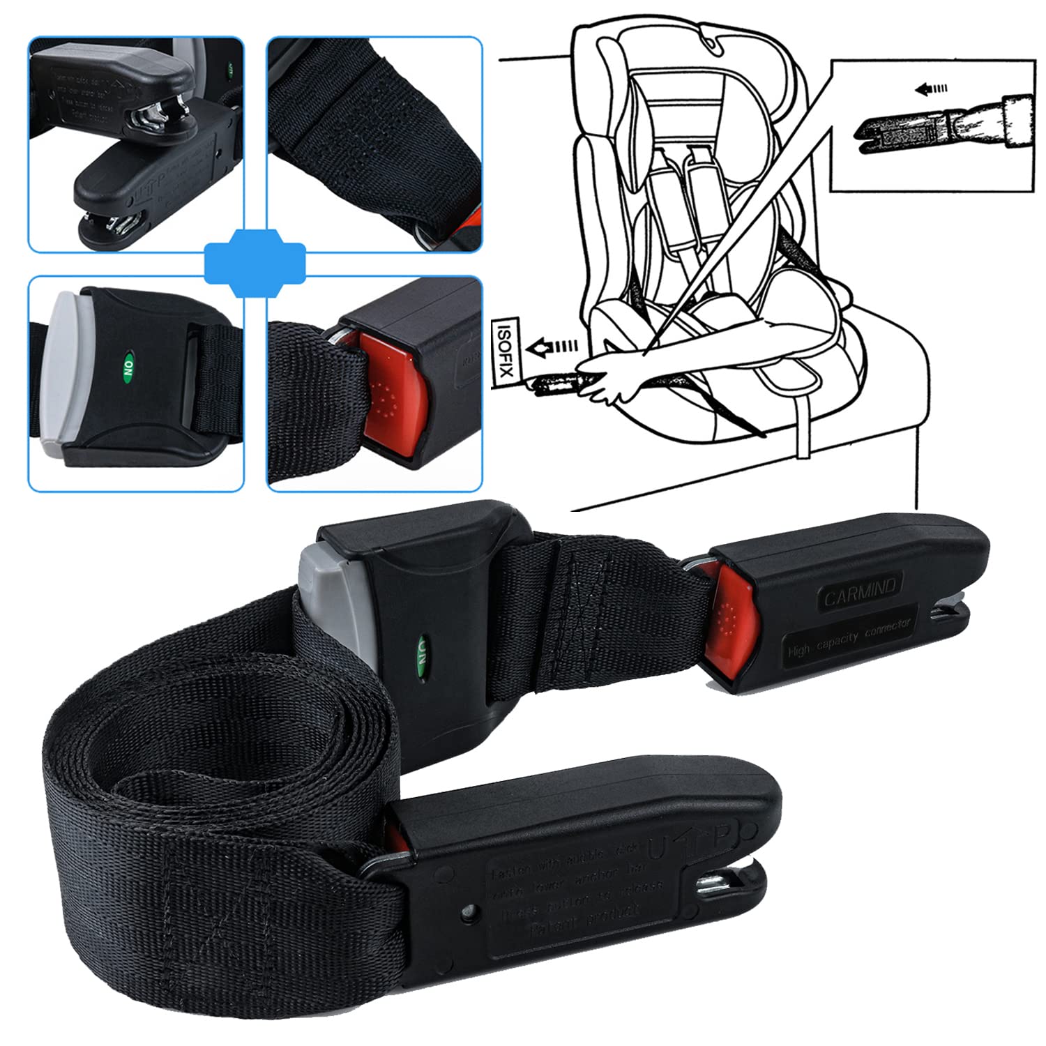 Dirawor Straps Compatible With General Isofix Baby Seat Car Fixing Straps With Latch Interface 1Pack (Black)