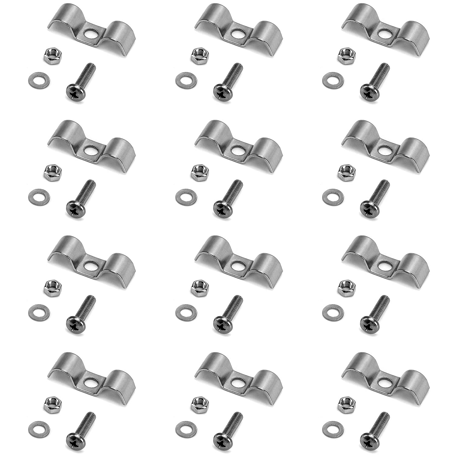Qwork Stainless Steel Double Line Clamp, 12 Pack 3/8' Fuel Lines Clips With Mounting Screws