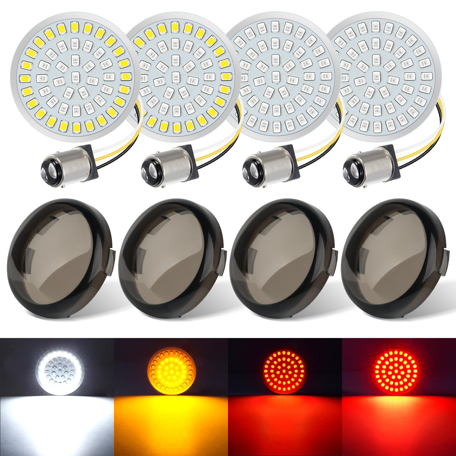 Benlari New Version1157 Led Turn Signals Bulbs, 2' Front Rear Lights With Smoked Lenses Fit For Harley Davidson Touring Dyna Softail Sportster Street Glide Road Glide Road King Iron 883 1200 72 48