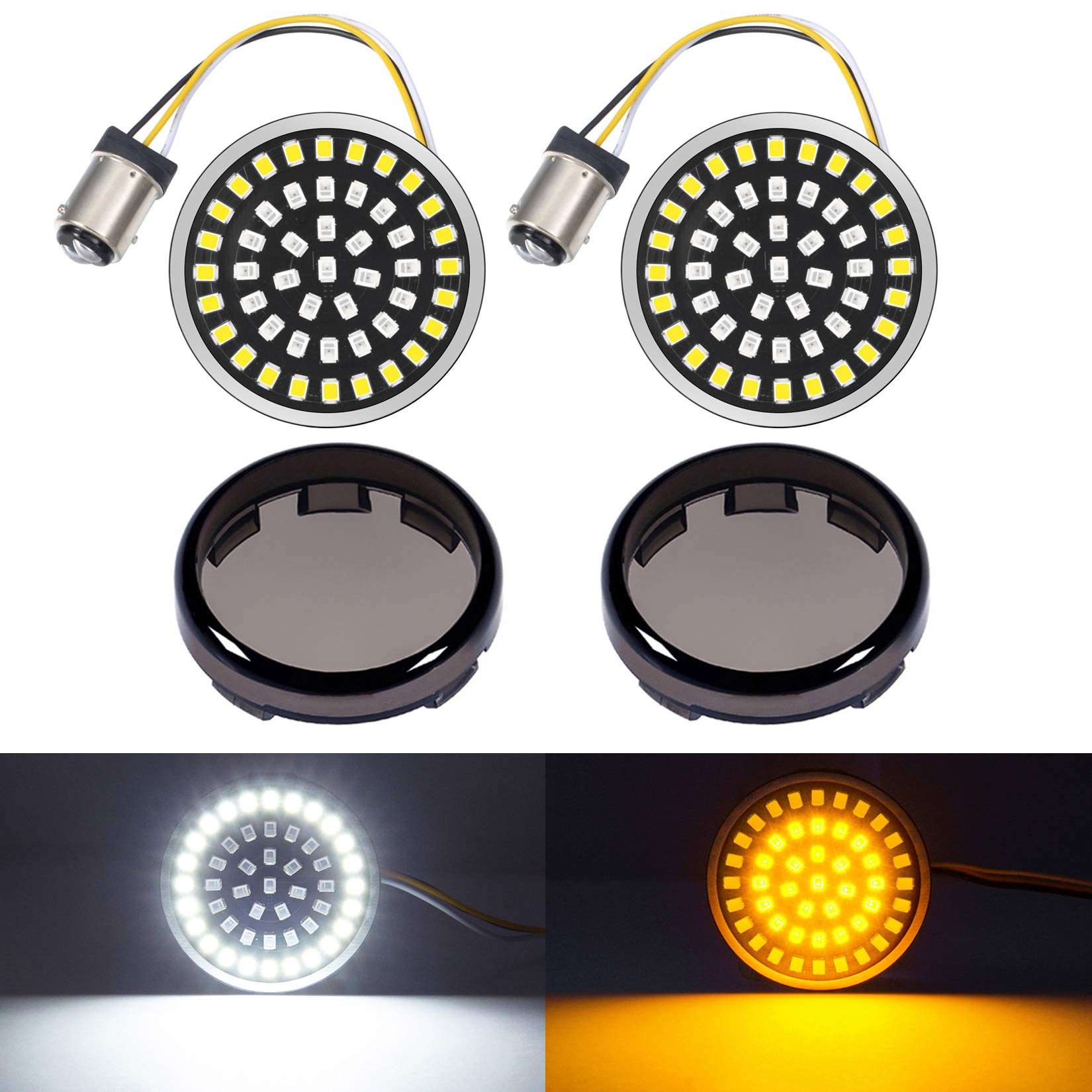 Pbymt 1157 Led Front Turn Signal Light 2' Bullet Smoke Lens Cover Kit Compatible For Harley Davidson Dyna Softail Touring Road King Electra Street Glide 1997-2024