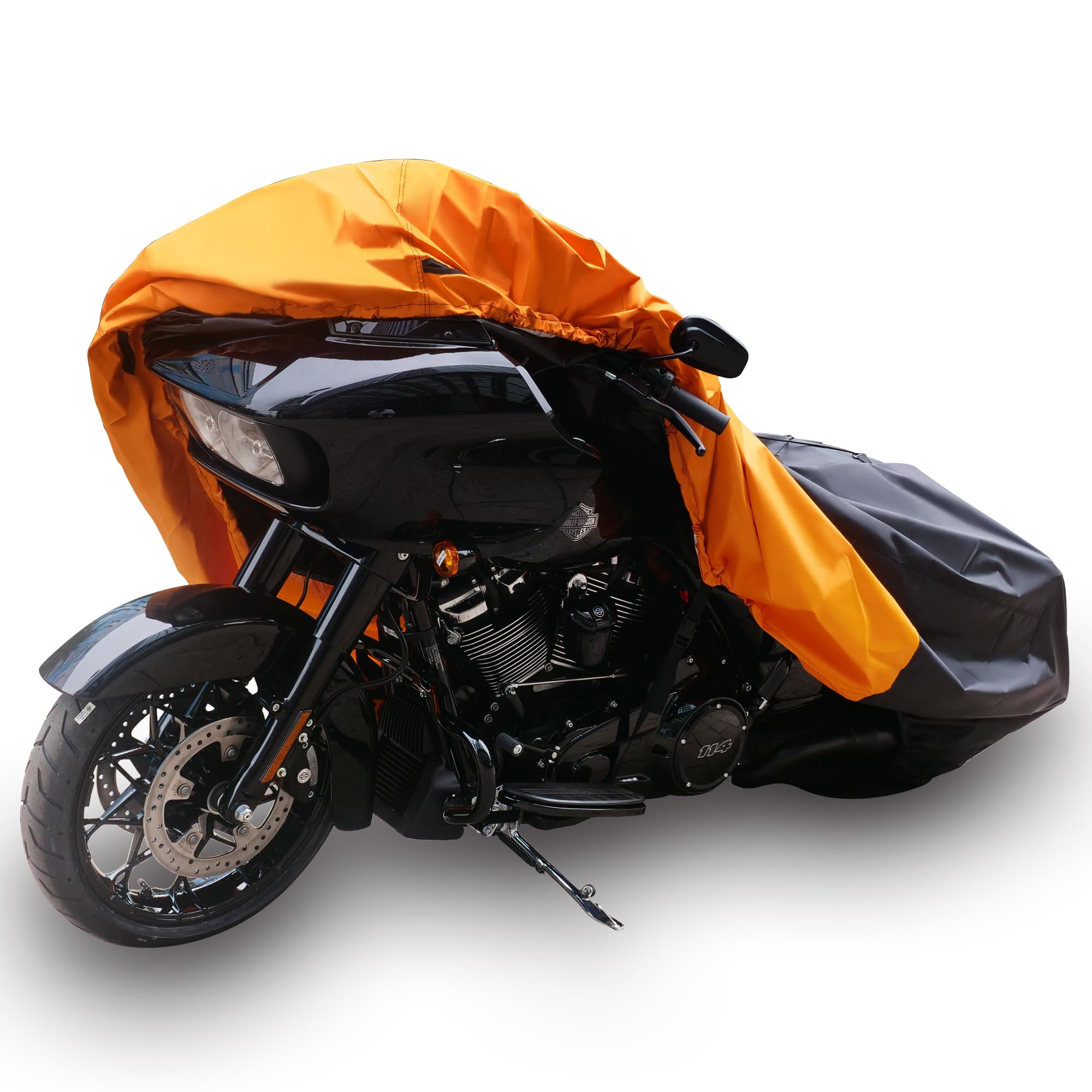 Zgjijia Moto Universal Ultimate Waterproof Motorcycle Cover Outdoor Storage Heavy Duty Durable All Weather All Season Rain Sun Protection Night Reflective Lockholes Full Dressers Tourers Extra Large