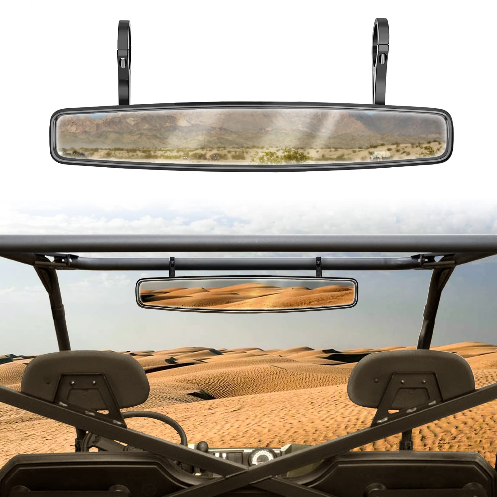 Dasen 15' Rear View Convex Mirror W/Adjustable Clamp Kit For 1.5''/1.75'' Roll Round Bar Compatible With Polaris Rzr 800 900 1000 Ranger Arctic Cat Wildcat Kawasaki Teryx Yamaha Wolverine